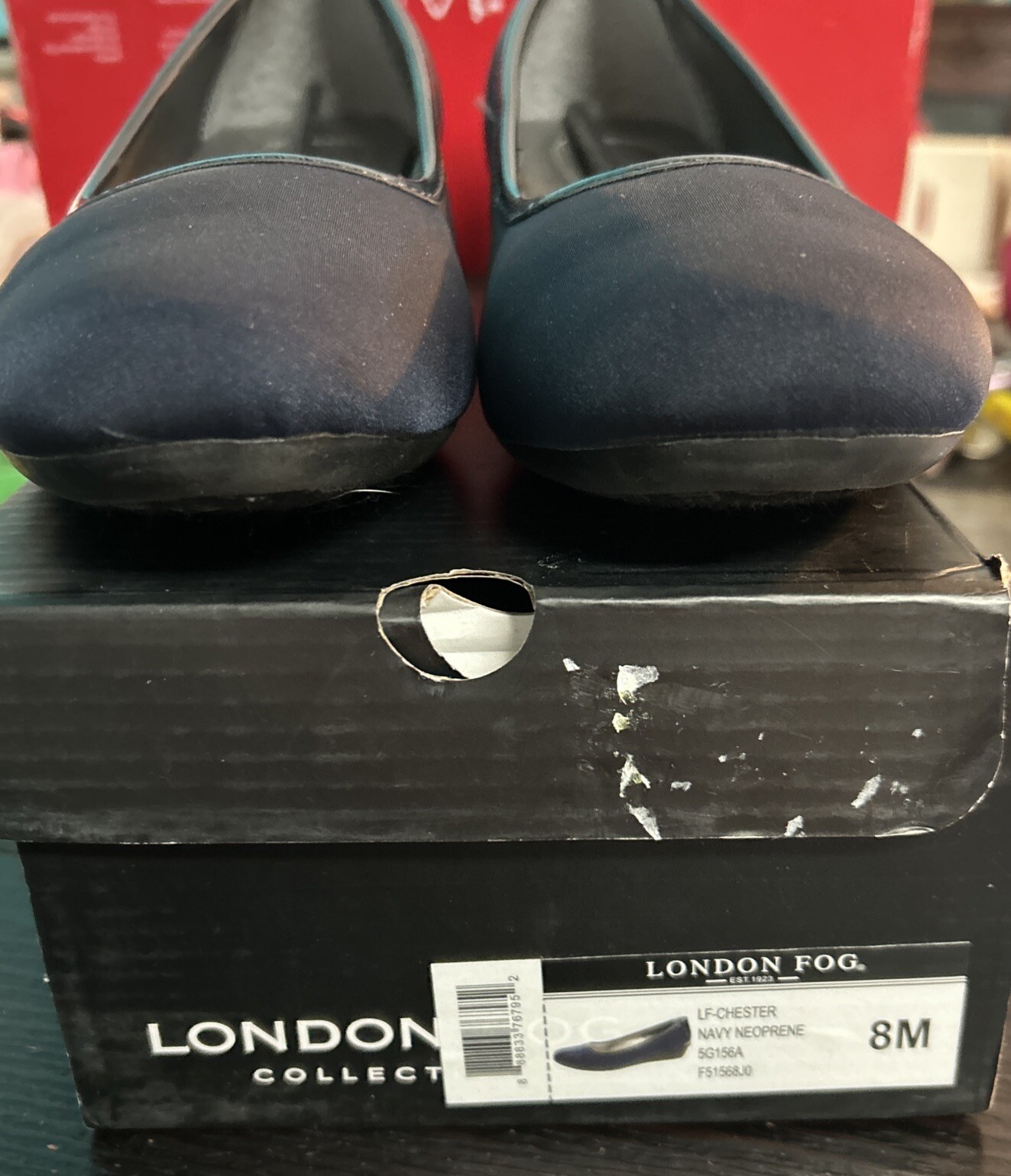 London Fog LF Chester Navy Neoprene FG 156A Slip On Wedge Heel Women Sz 8 M