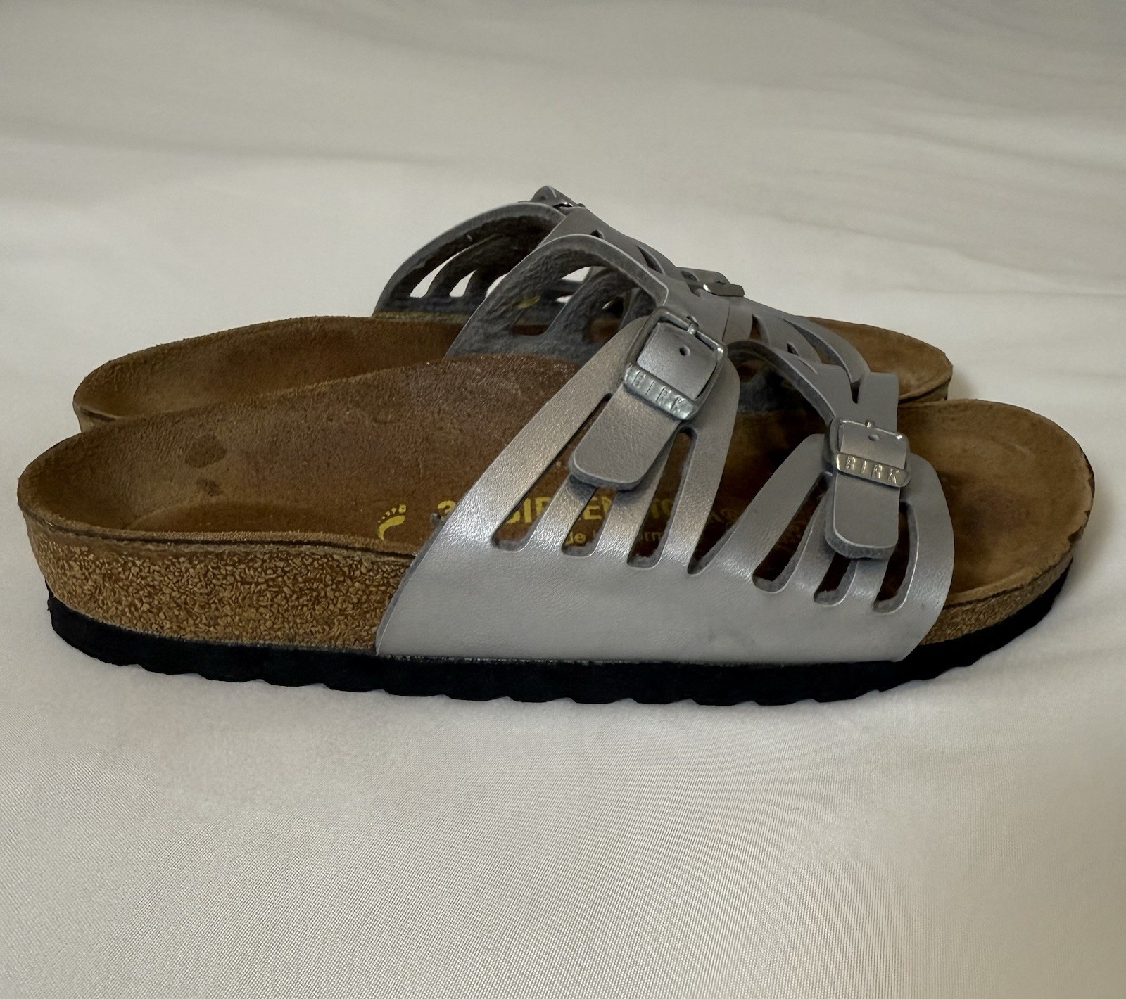 Birkenstock Metallic Silver Two-Strap Slide Sandal Women EU 36 US 5 *Run Large*