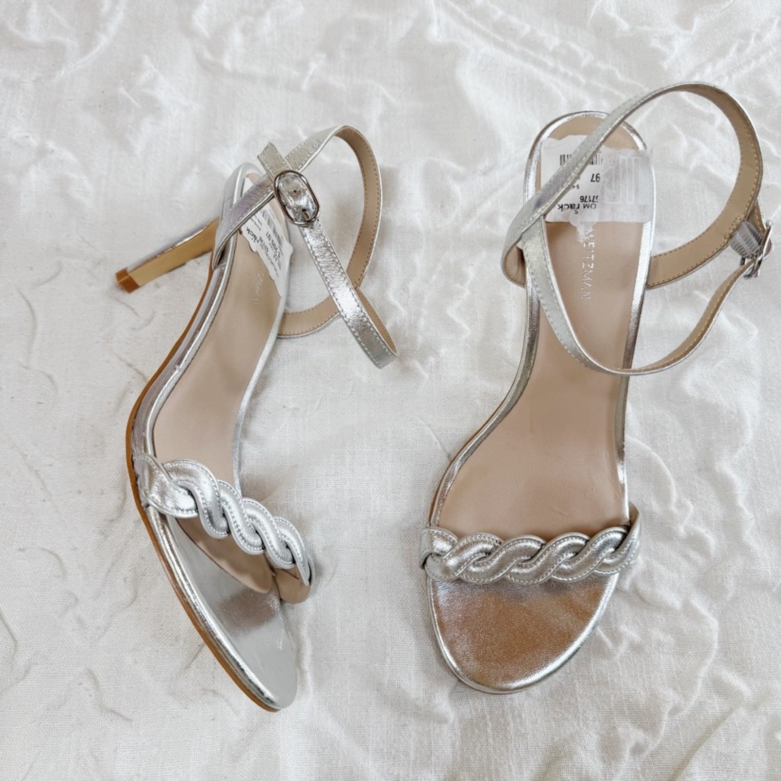 Stuart Weitzman Dancer Twistie 100 Leather Sandal In Silver
