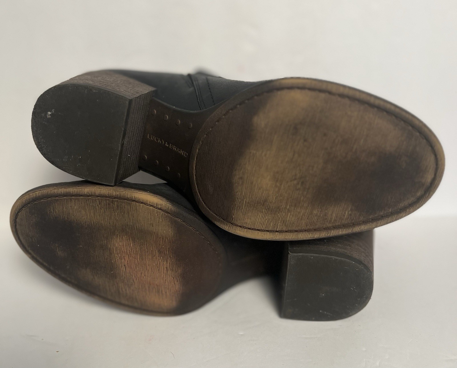 Lucky Brand Ankle Boots 7.5 Black Leather Victorey Booties Zip Slip-On Boho
