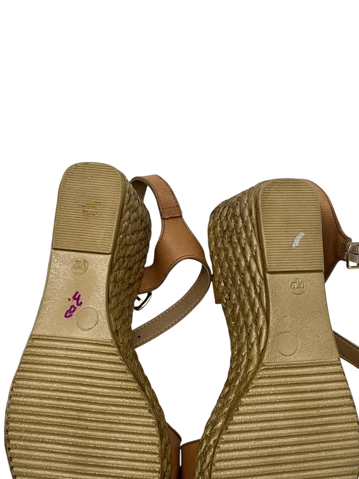 MarIella Women’s Tan Leather Chain Espadrille Wedge Sandals Size 38 Italy