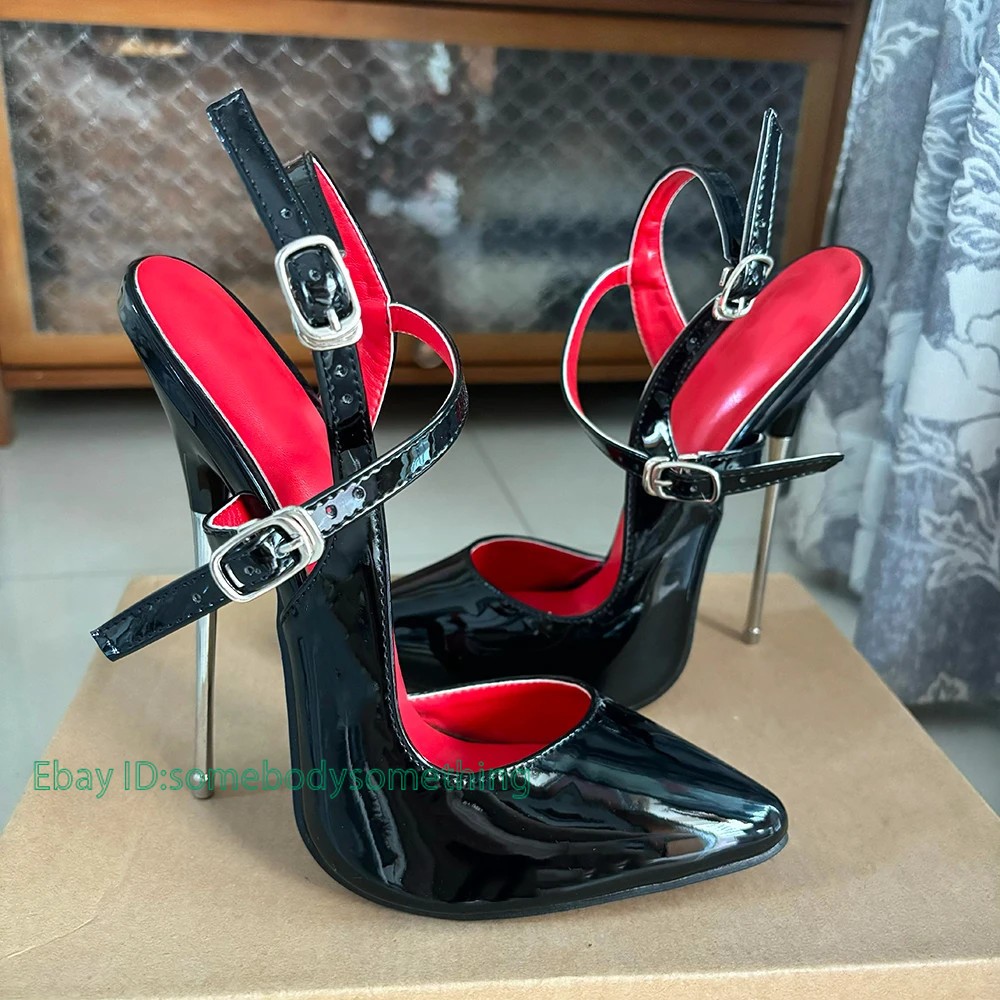 Women 16cm Extreme High Heels Sandals Buckle Strap Pointed Toe Pumps Party Shoes