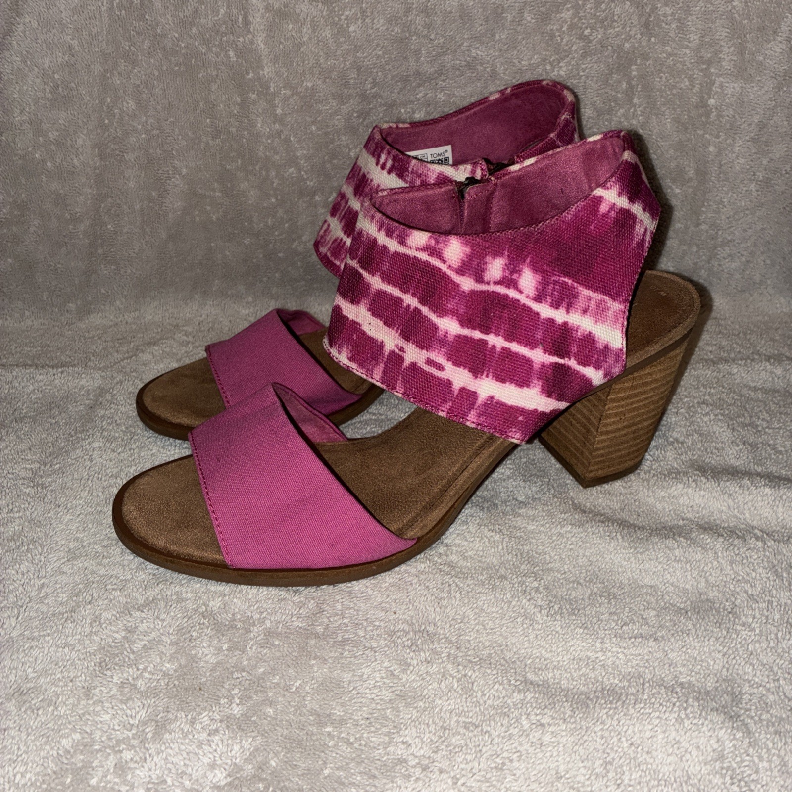 Toms Majorca Pink Tie Dye Cut Out Block Heel Sandals Zip Sides Sz 10 Boho Hippie