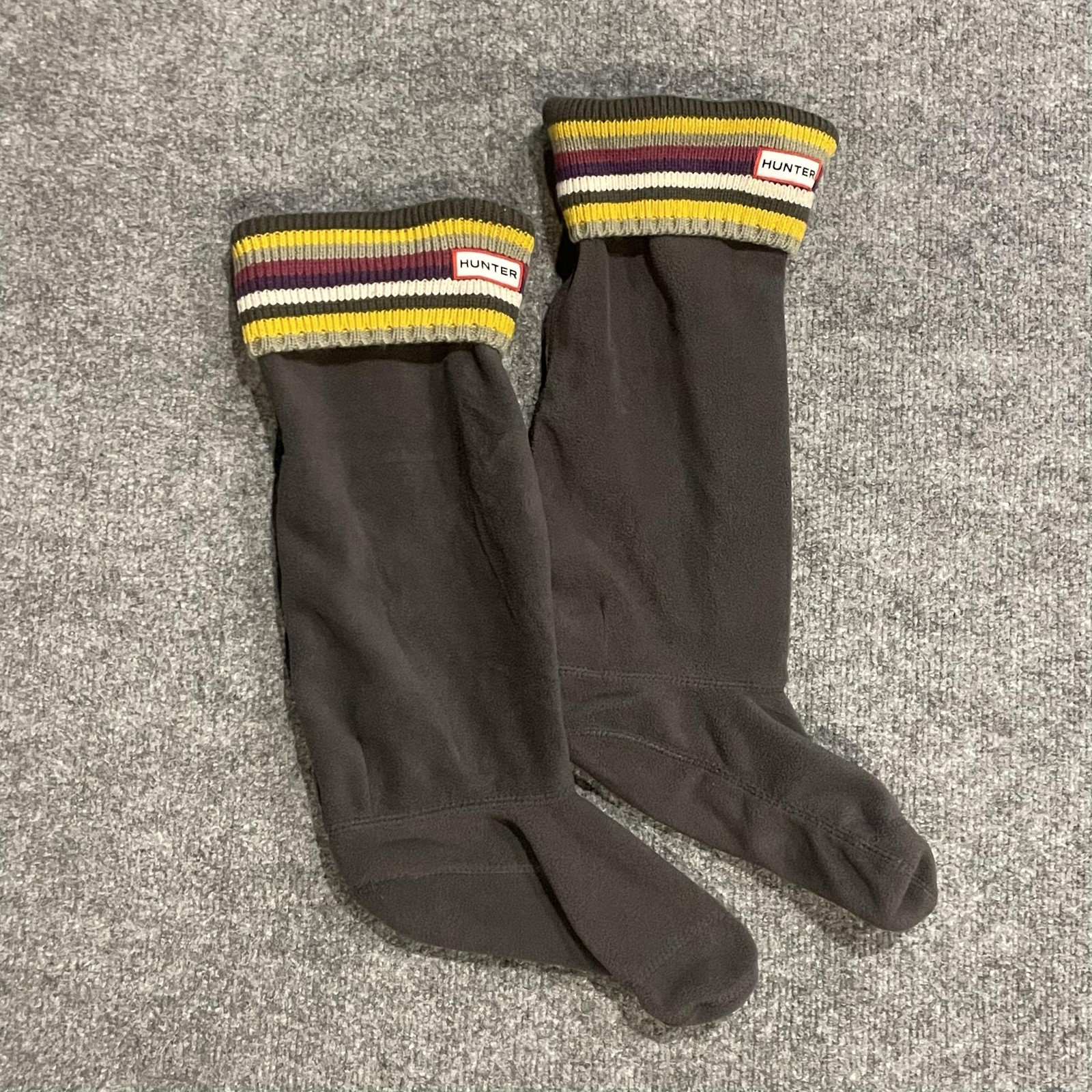 Hunter Striped Welly Boot Socks Womens M/L Gray Fleece Knit Cuff Liner