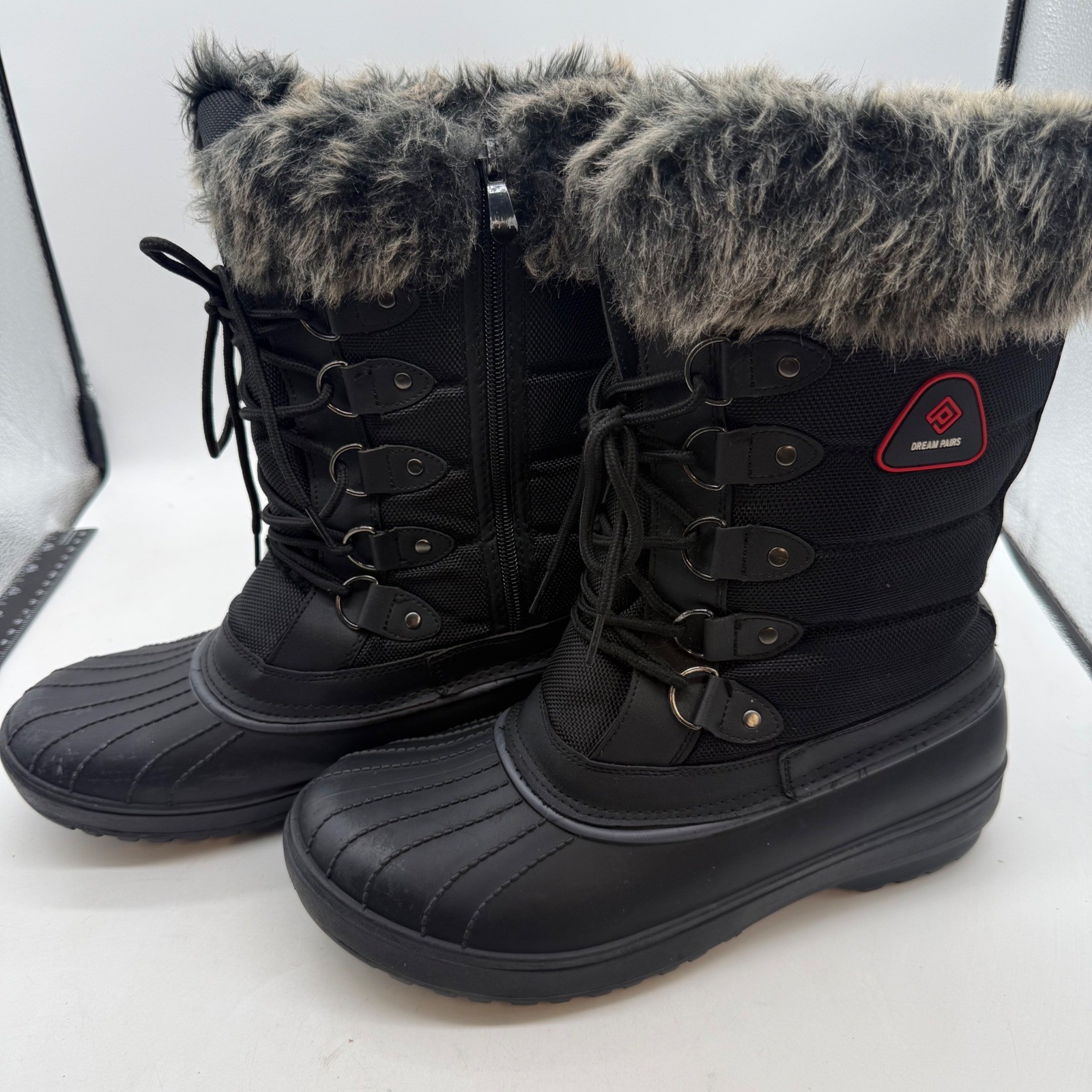 Dream Pairs Black Waterproof Faux Fur Insulated Winter Snow Boots Size 10