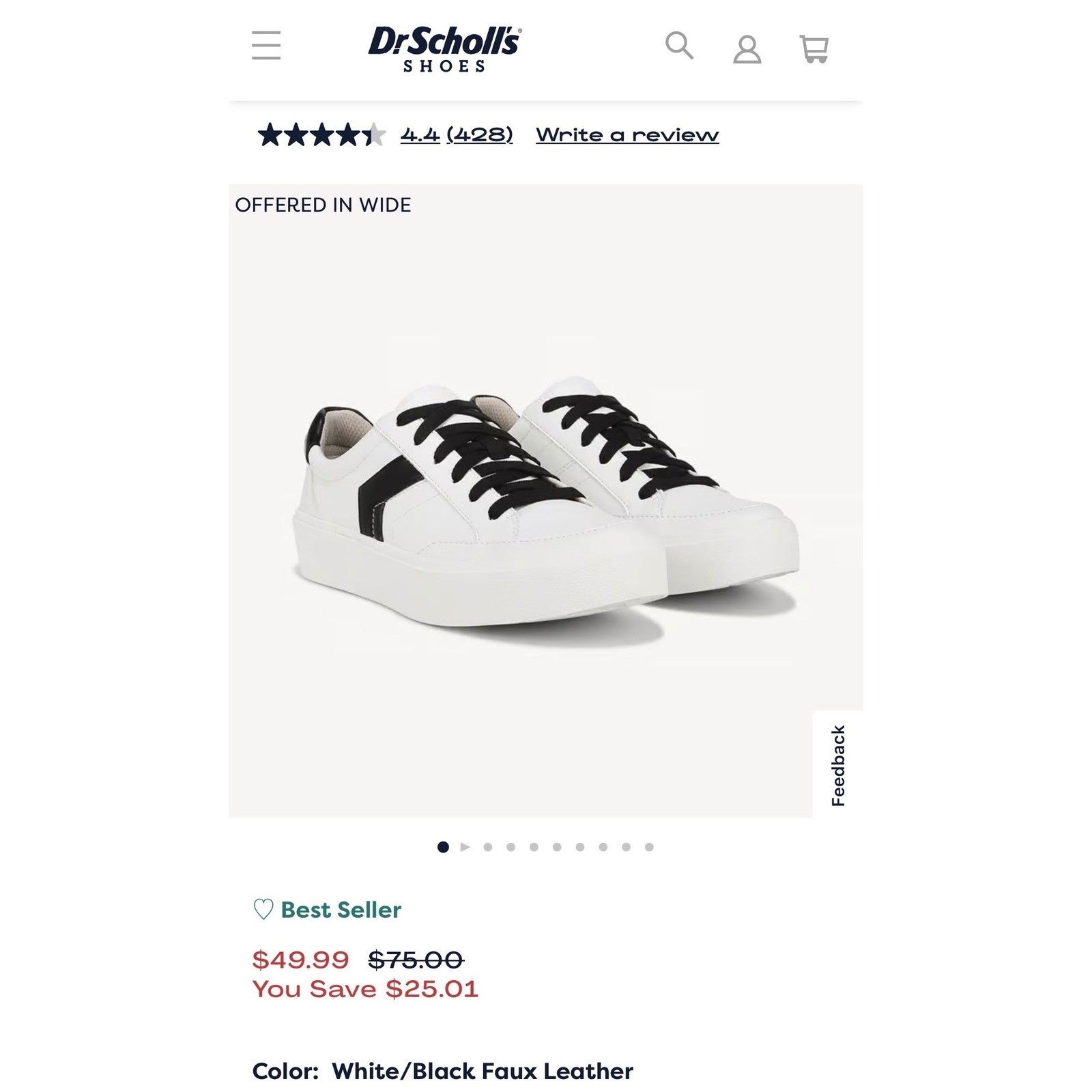 Dr Scholls Madison Lace Womens White Black Faux Leather Platform Sneaker Sz 8 M