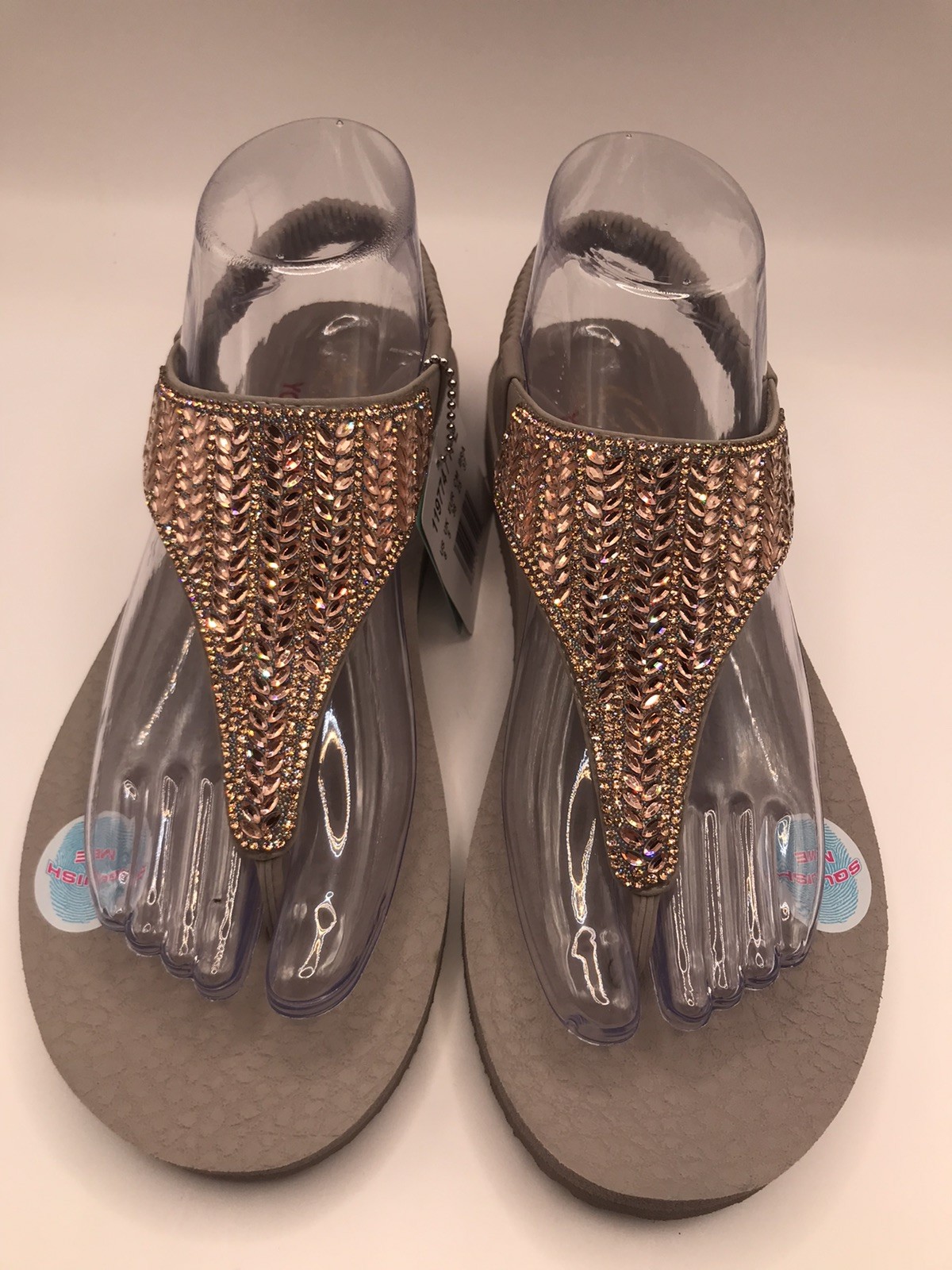 WOMEN’S SKECHERS TAUPE/RHINESTONES GLAMOROUS MUSE THONG POOL SANDALS SIZE 8 NWT