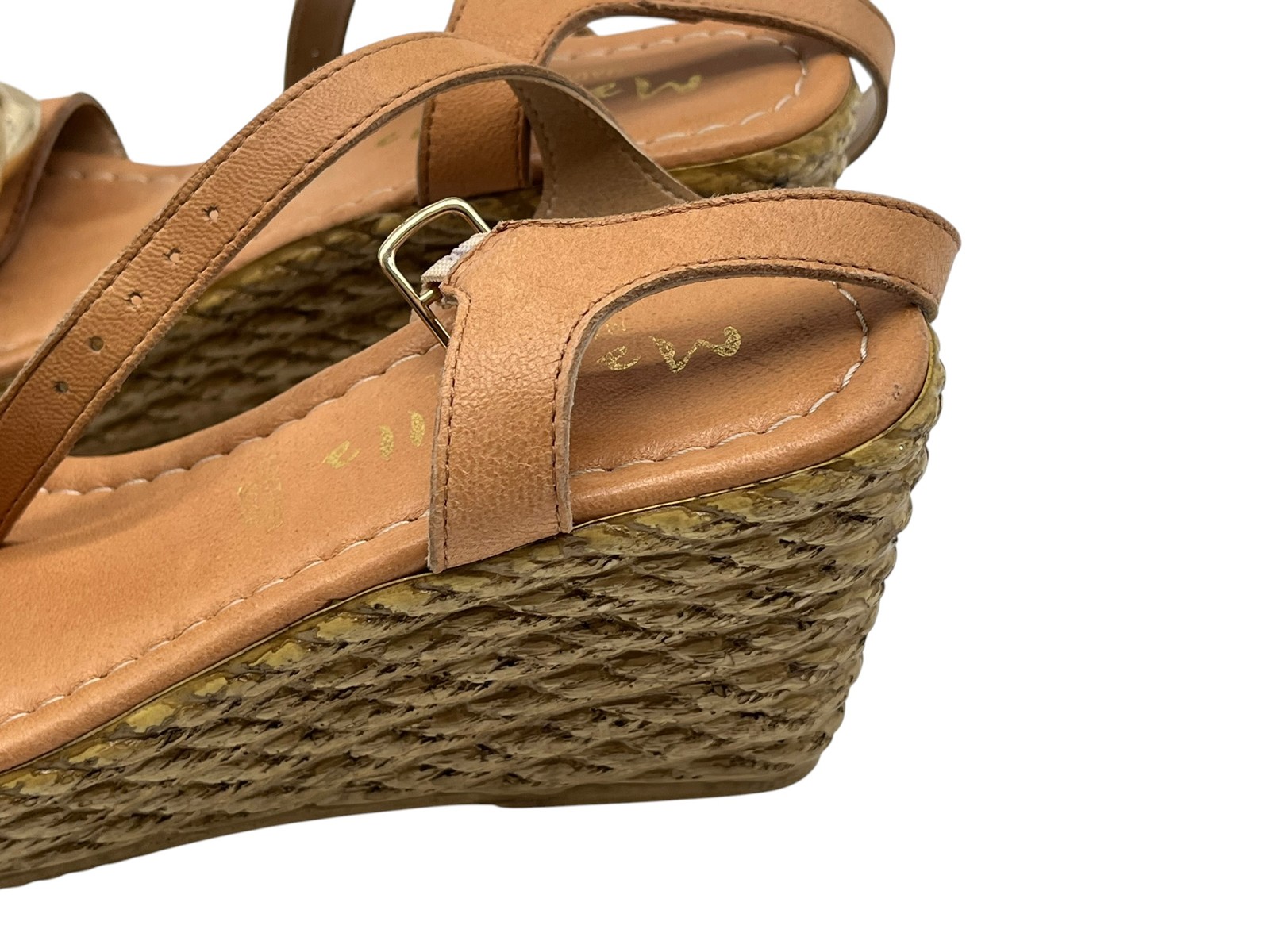 MarIella Women’s Tan Leather Chain Espadrille Wedge Sandals Size 38 Italy