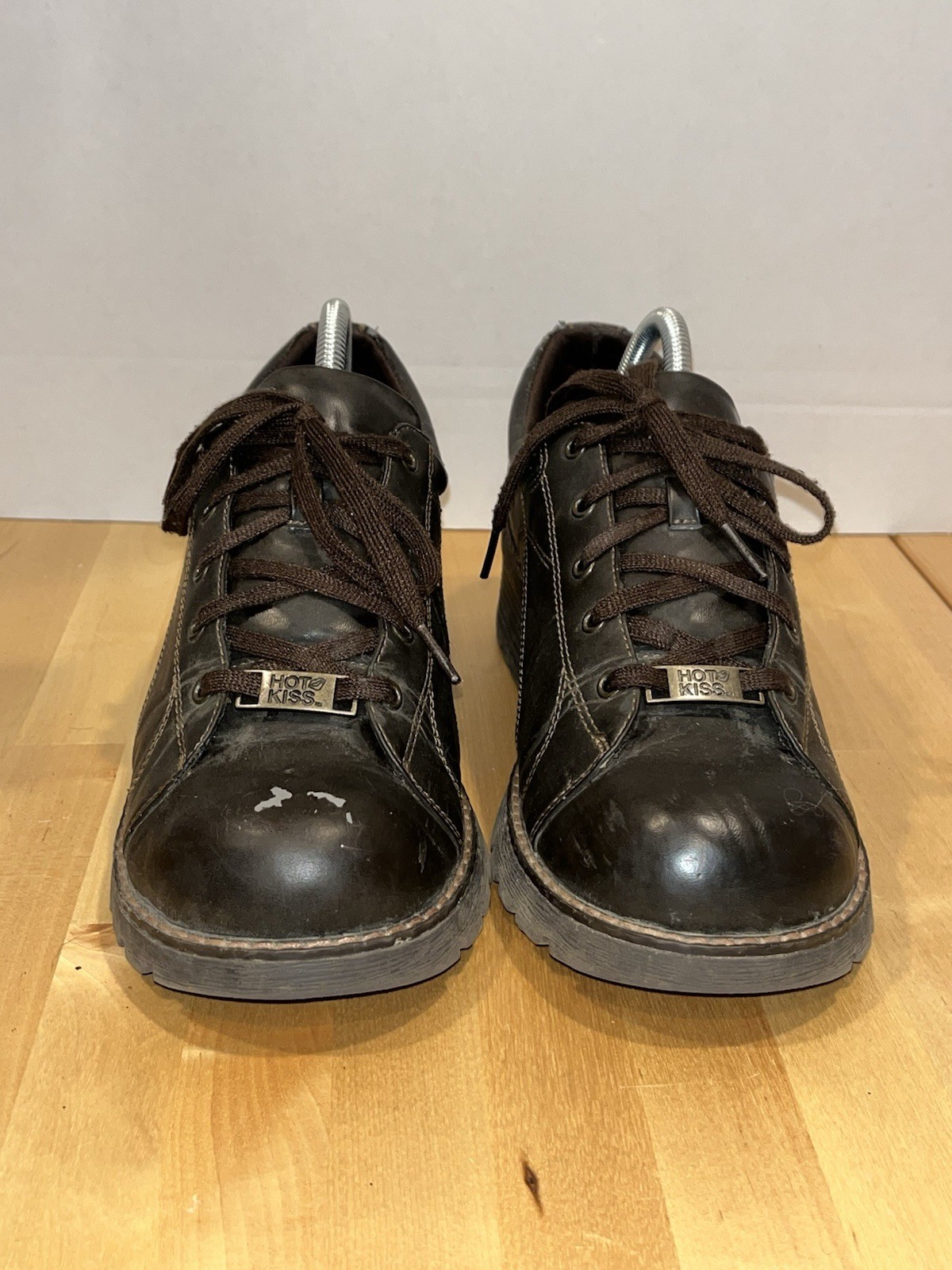 Vtg Y2K Hot Kiss Platform Chunky Brown Leather Oxfords Punk Grunge Lace-up ALT