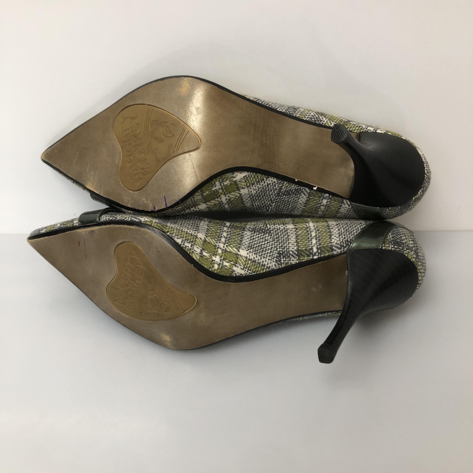 Naughty Monkey Shoes Womens Size 9.5 Green Plaid Pointed Toe Stiletto Heels