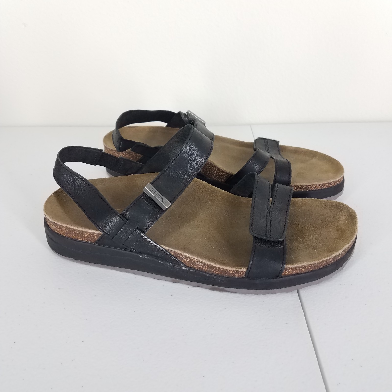 Aetrex Leather Sandals Women’s 9.5 Black Comfort Casual Summer Walking Travel