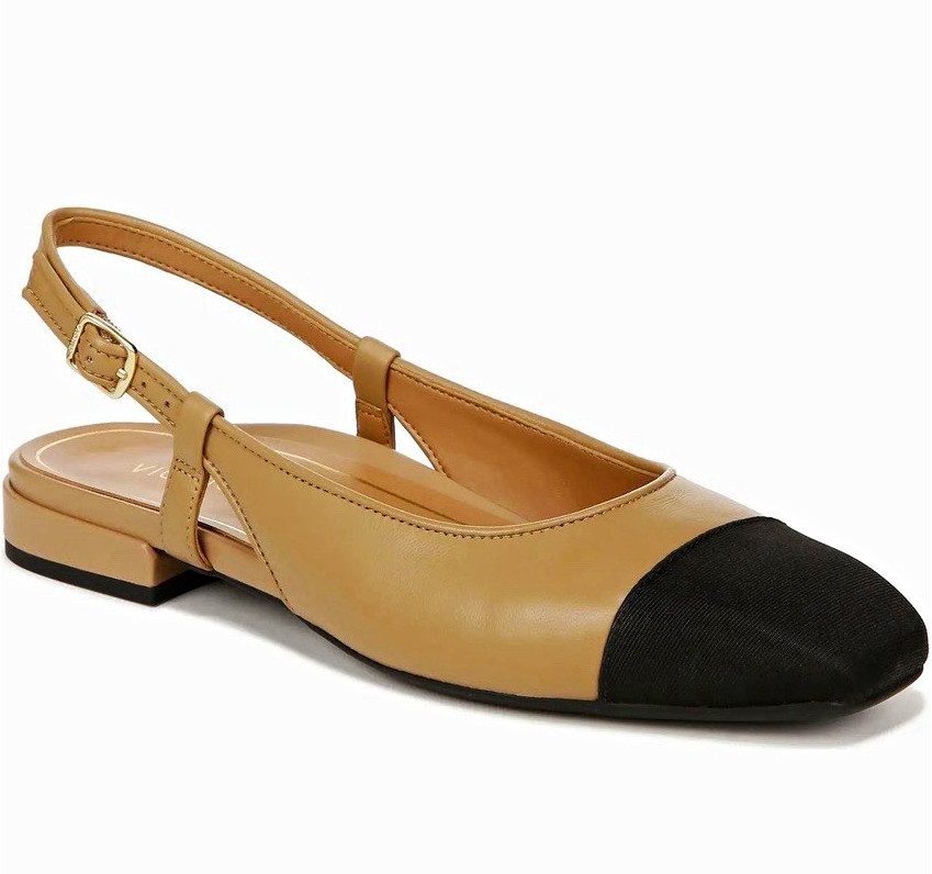 Vionic Women’s Slingback Flat Leather Cap Toe Buckle Beige/Black US 7 EU37
