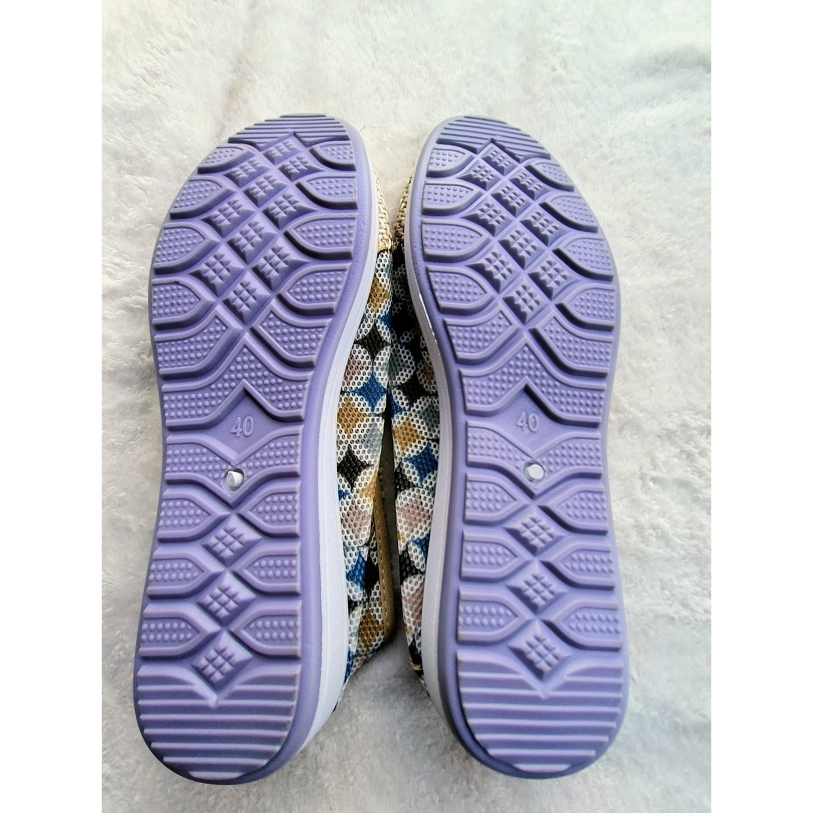 Woven Diamond-Pattern Slip-On Flats in Blue and Cream