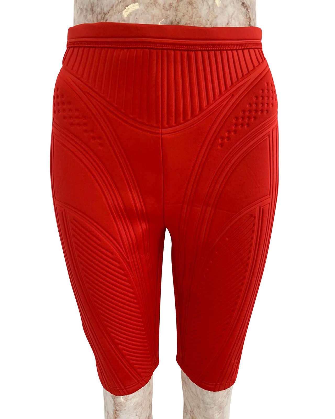 Mugler Ribbed Red Polyester Compression Cycling Shorts Female Red 38