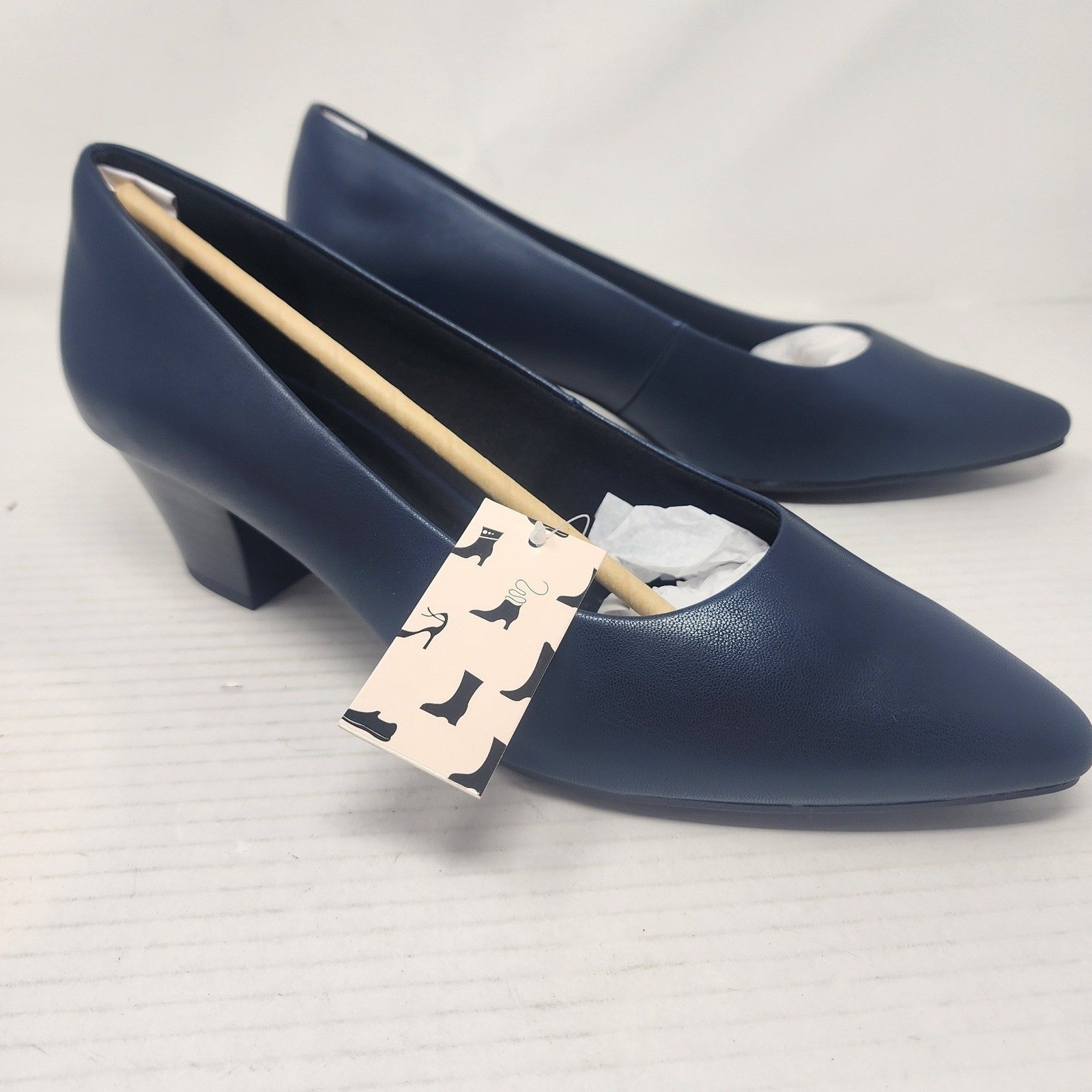 Mysoft Womens Navy Blue Pointed Toe Block Heel Pumps Size 10 Dress Shoes