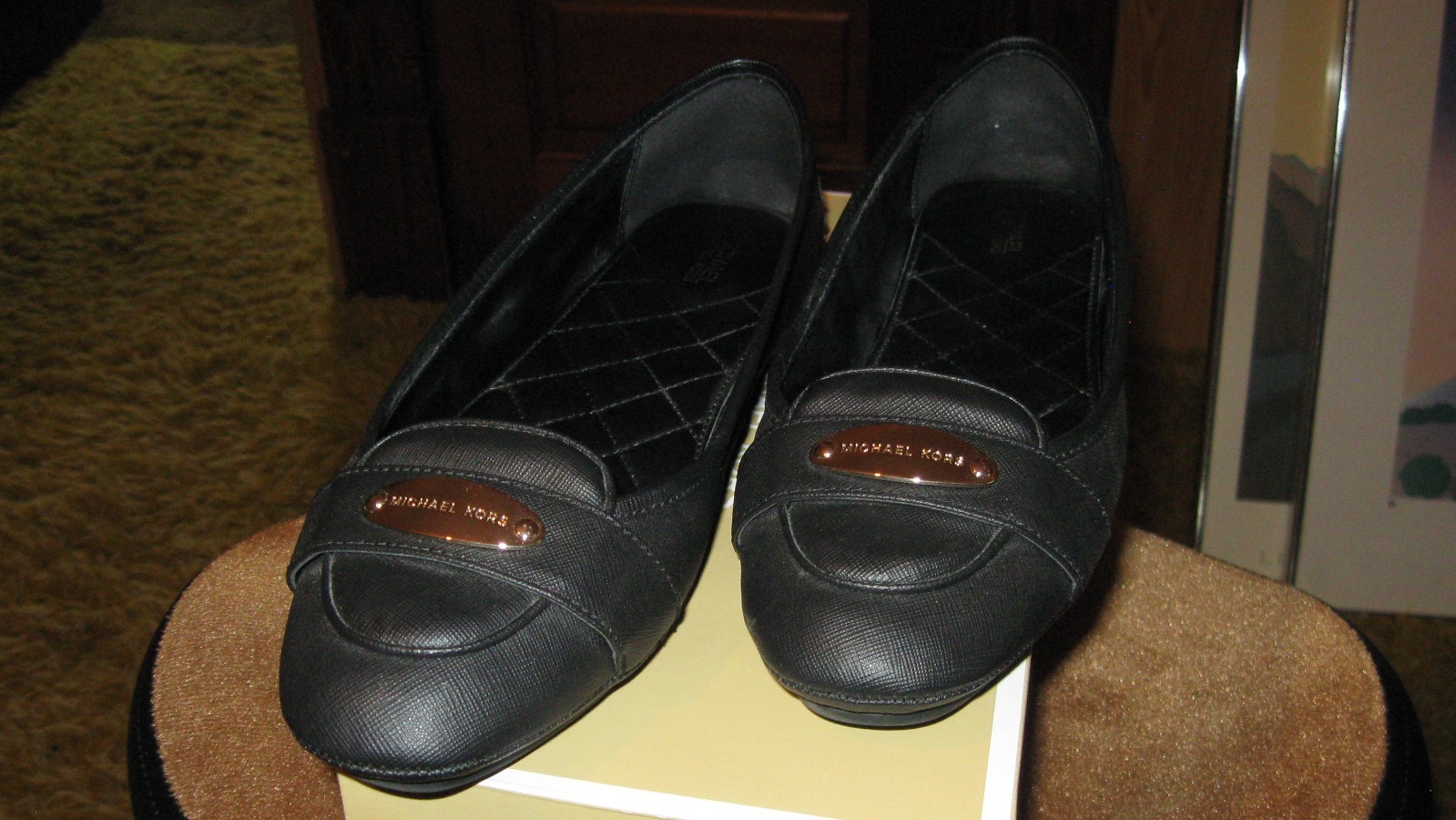 MICHAEL KORS MK PLATE MOC LOAFER STYLE BALLET FLATS IN BLACK 10 M