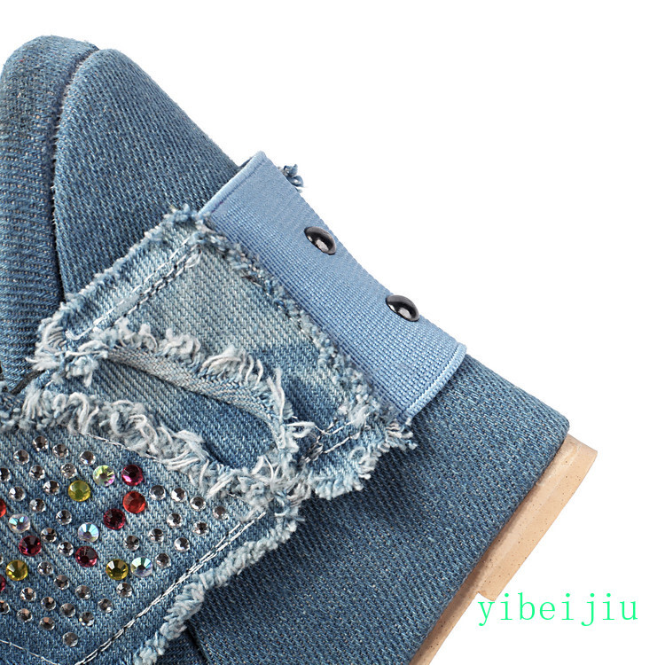 2026 Womens Denim Jeans Rhinestones Slippers High Wedge Heel Sandals Mules Shoes