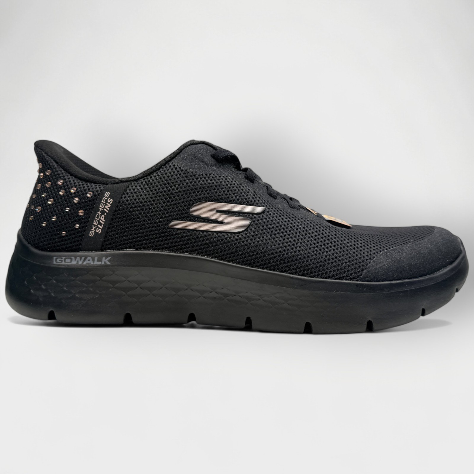 Skechers Slip-ins GO Walk Flex Krysta Women’s 11 Black Rose Gold Memory Foam NWT