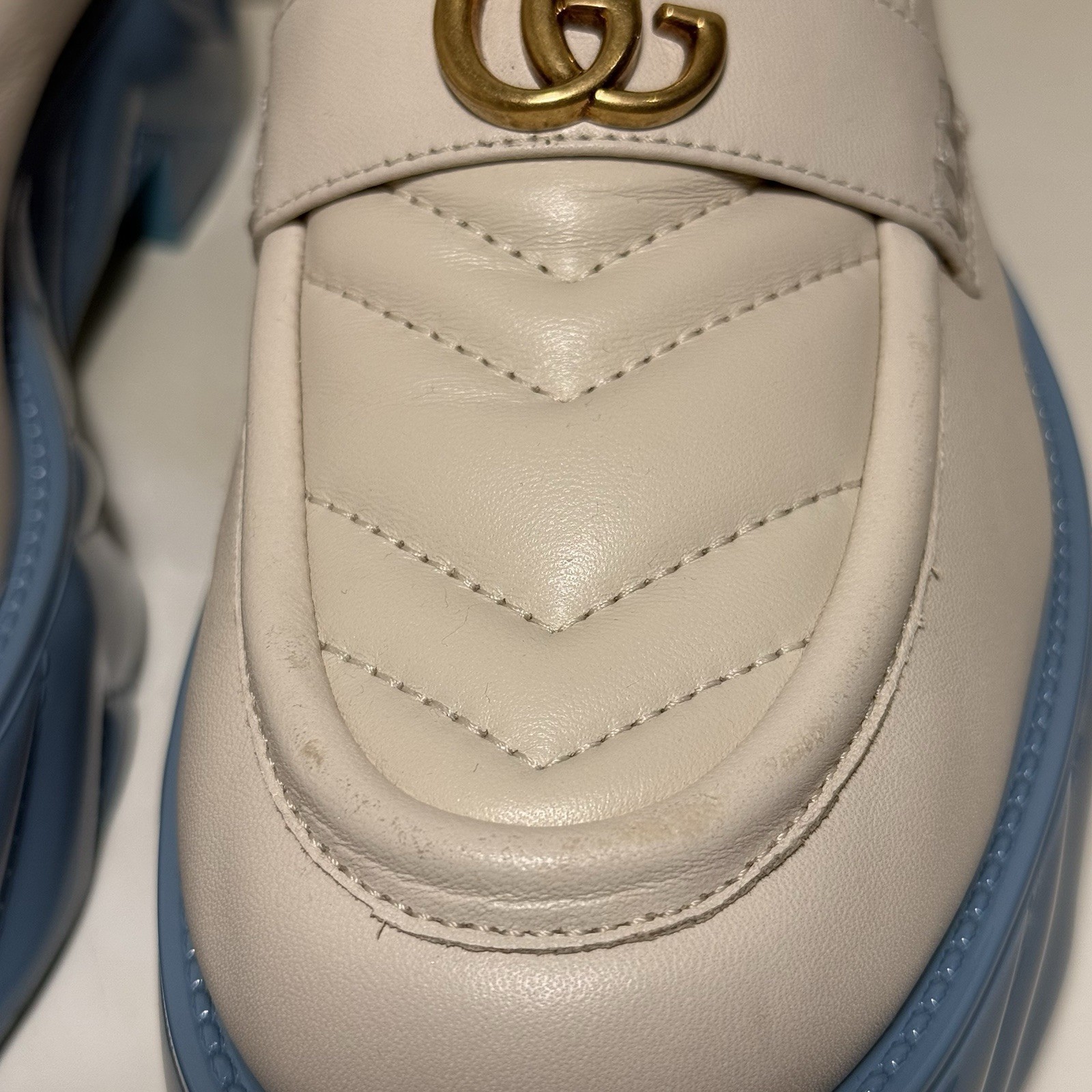 Gucci Marmont GG Platform Loafers Women’s EUR 39 Matelasse Leather Stiched Blue