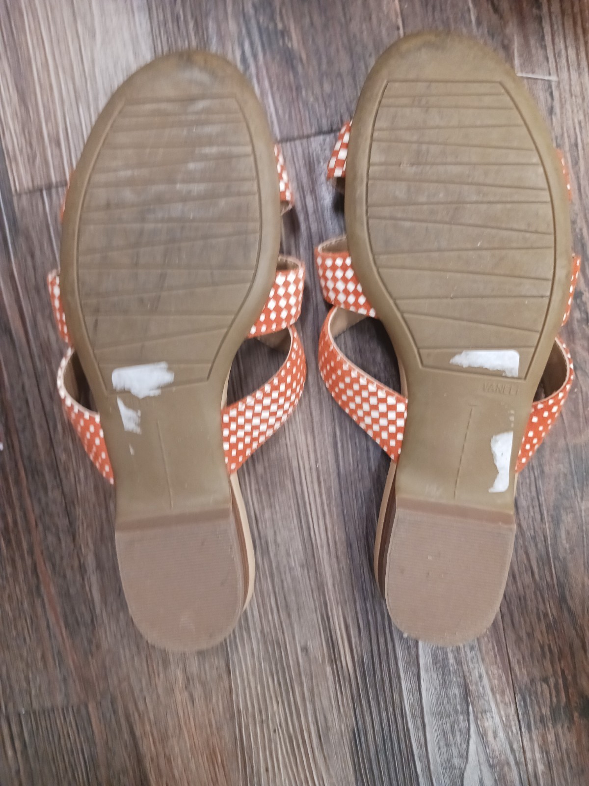 Vaneli Broska Women’s Slides Rust Cream Checkered Interwoven Flats Size 6.5