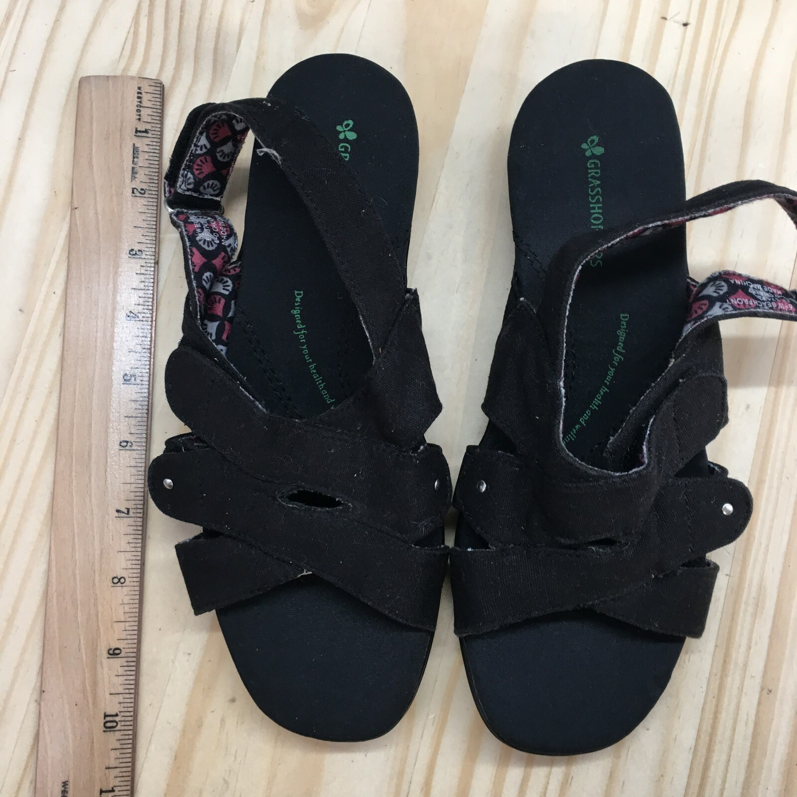 Grasshoppers Sandals Womens 6.5 W Beach Front Slingback Strappy Black Wedge