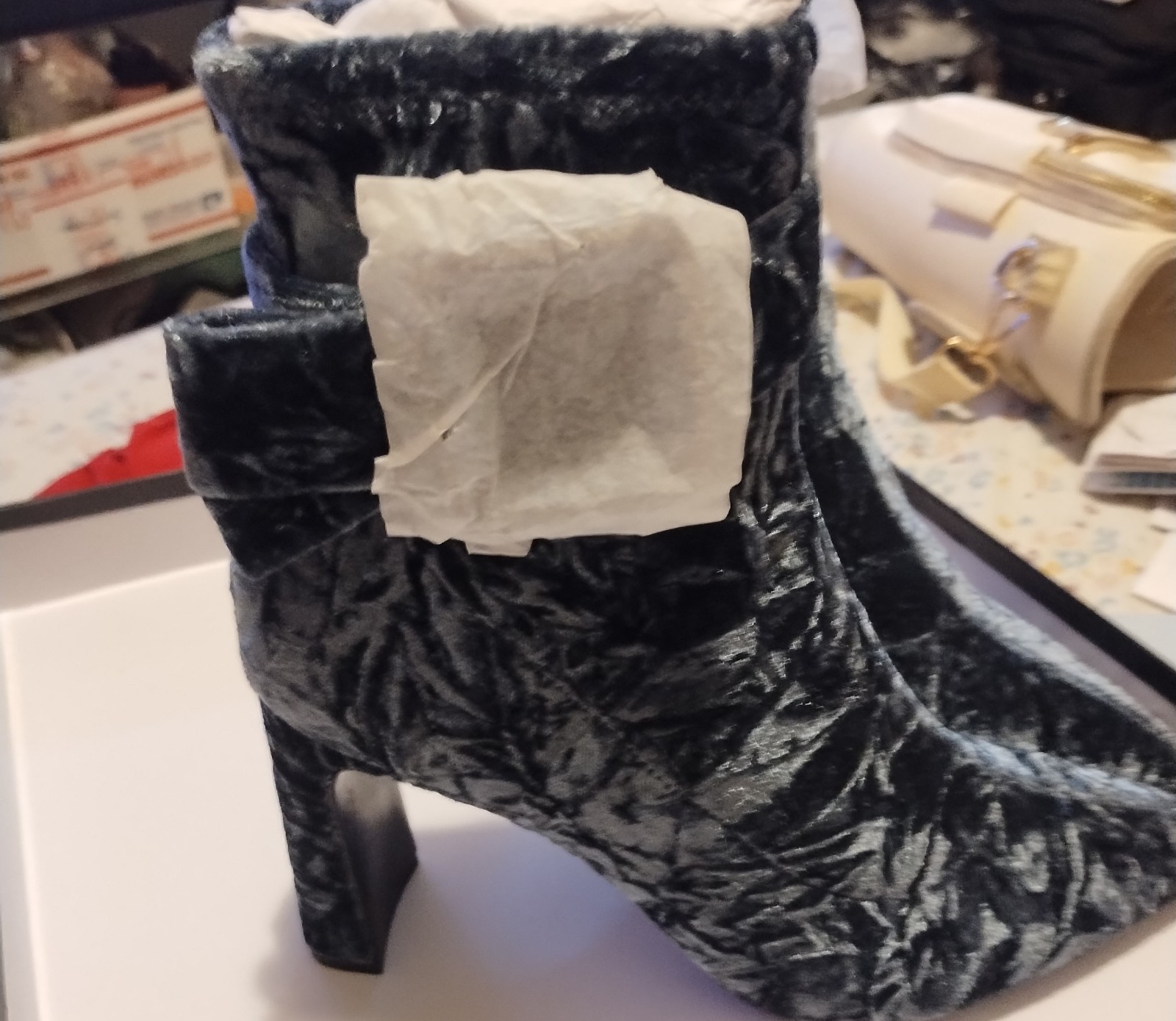 New badgley mischka Velvet Ankle Boot Blue Box, Dust Cover. Crystal Buckle 6.5