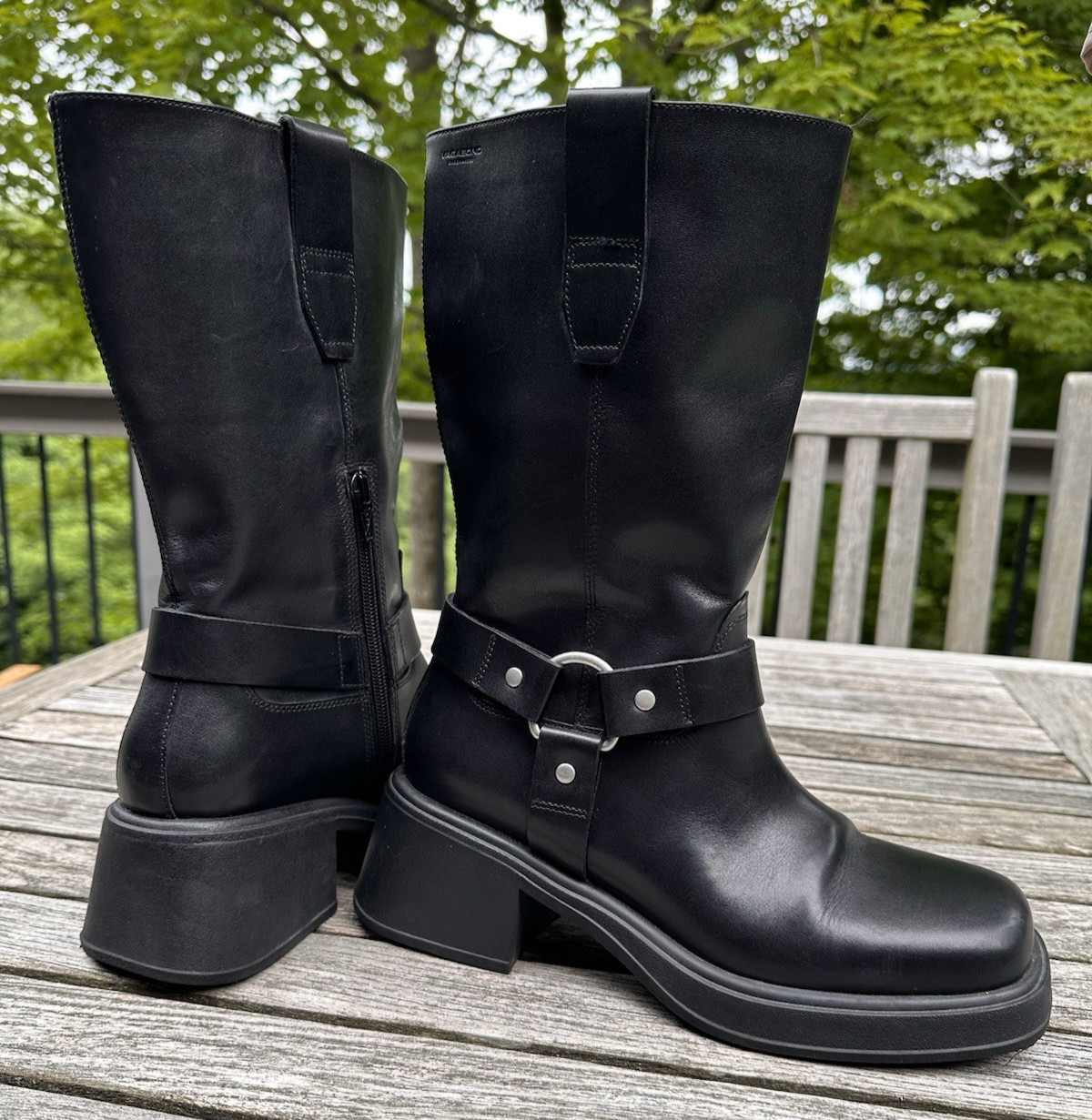 Vagabond 5656-201-20 Black Leather Platform Harness Biker Mid-Calf Women Size 10