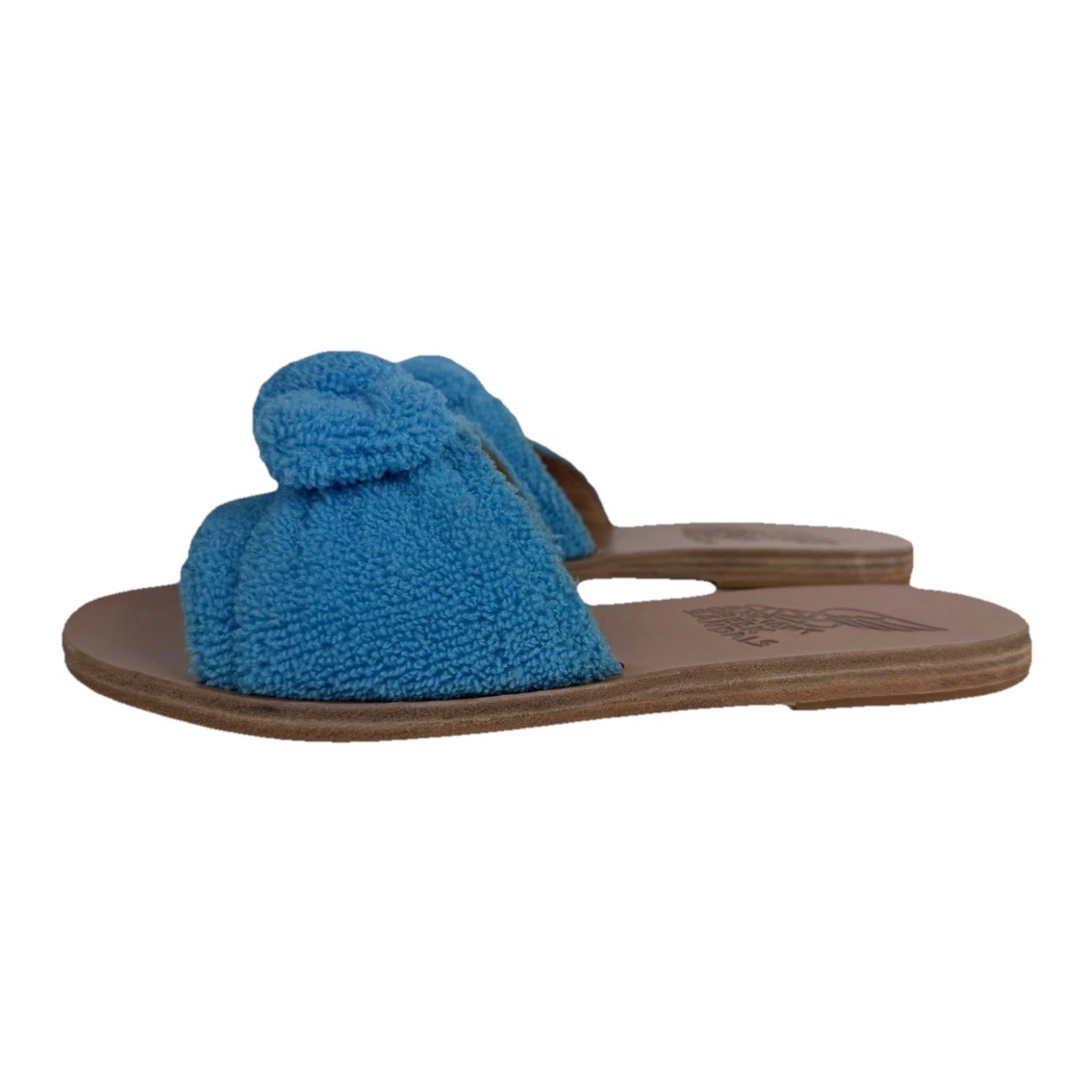 Ancient Greek Sandals Blue Terry Cloth Bow Slide Sandals EU 37 NWOB Dust Bag