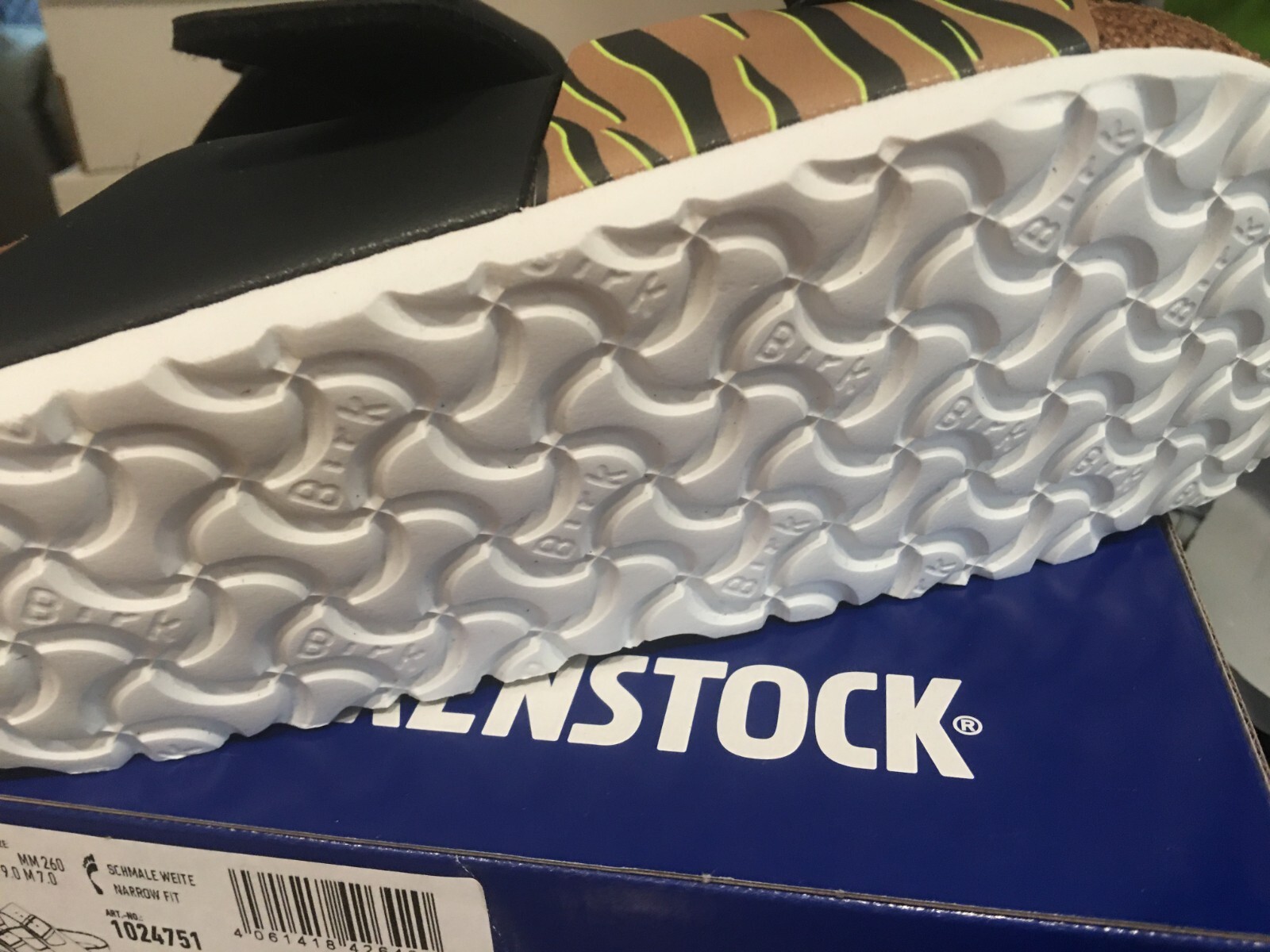 New Womens Birkenstock Arizona Split Zebra Cork Sandals, size 9 Narrow