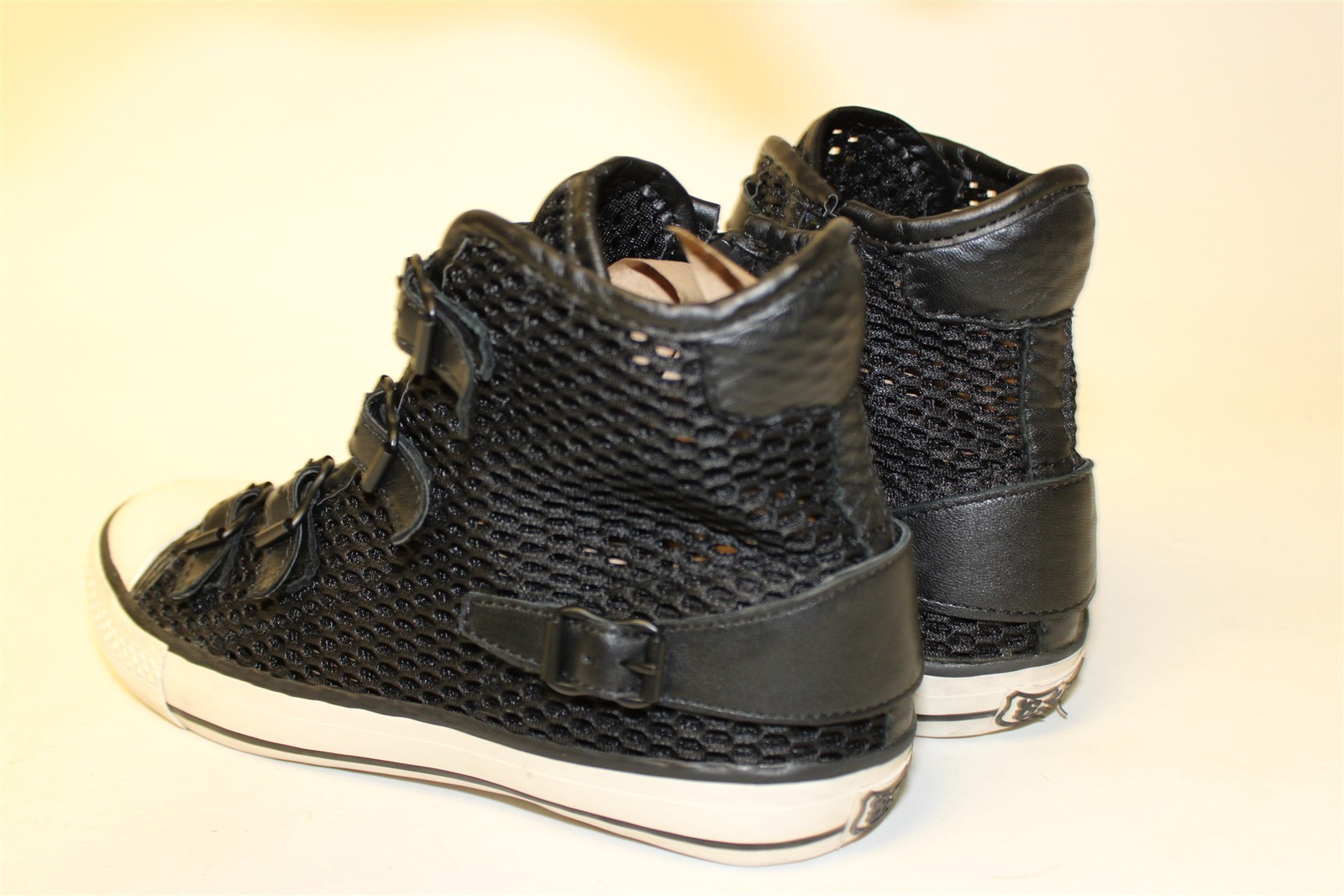 ASH Vanessa High Top Sneaker Women Size 7 38 Black Mesh Buckled Fashion Shoes
