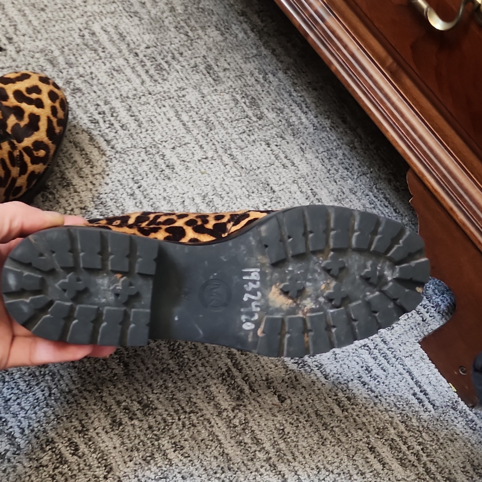 Michael Kors Animal Print Lace-Up Ankle Combat Boots Zipper Lug Sole 7.5M