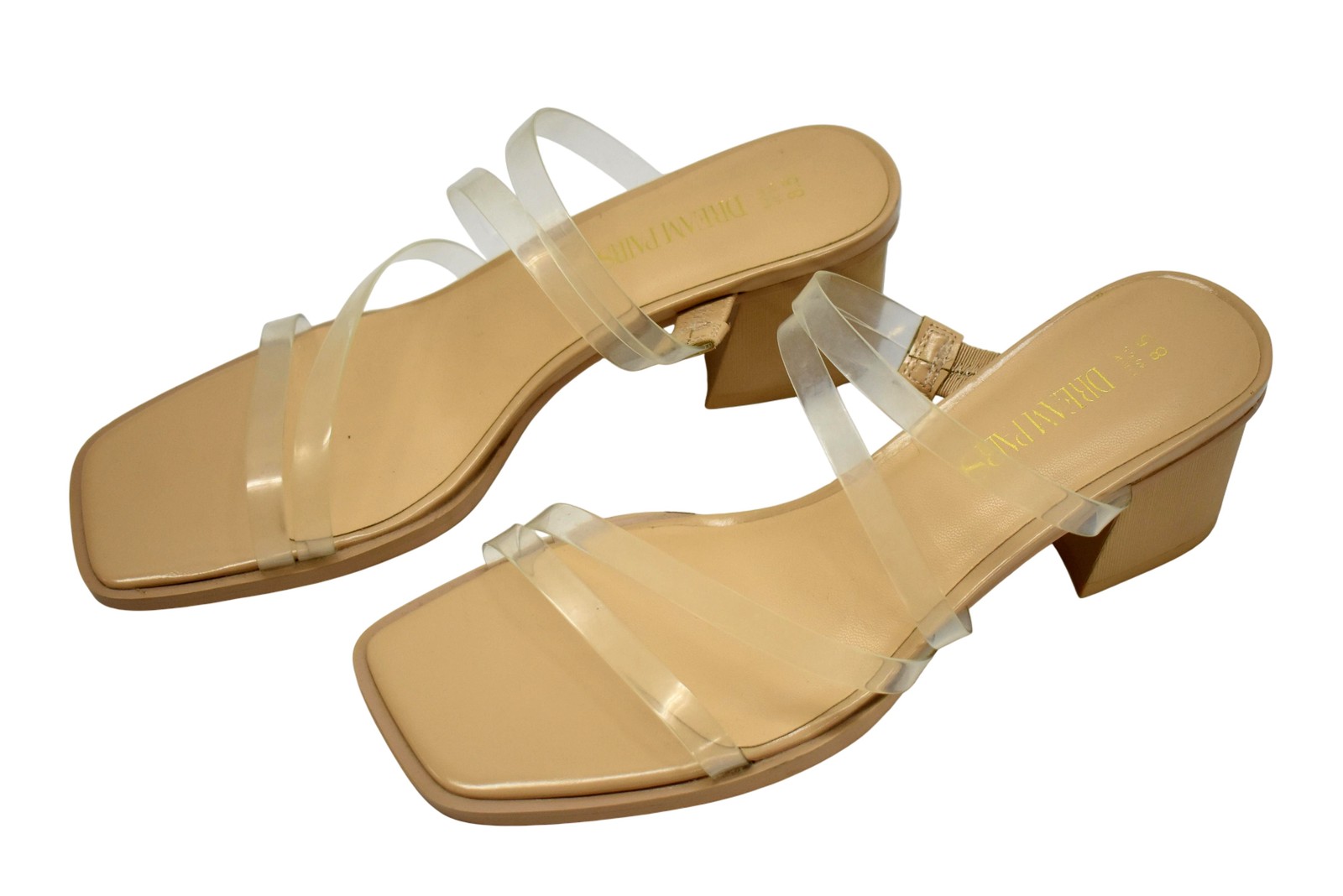 Dream Pairs Sandals Womens Size 8.5 Nude Clear Strap Block Heel Mules Shoes