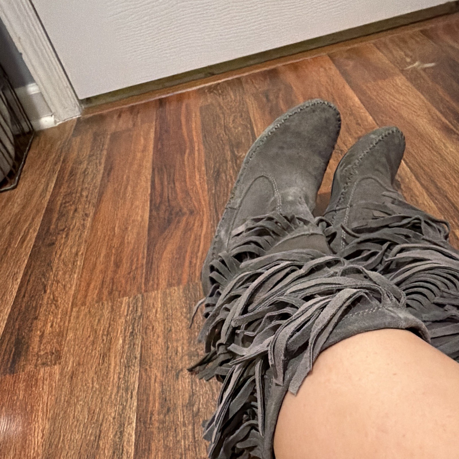 LC Lauren Conrad Gray Suede Western Mid-Calf Fringe Boots Round Toe Women’s 7