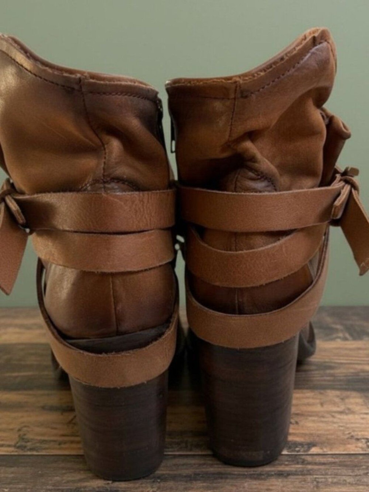 Freebird by Steven FB-Blaze Cognac Leather Strap Ankle Boots Size 9