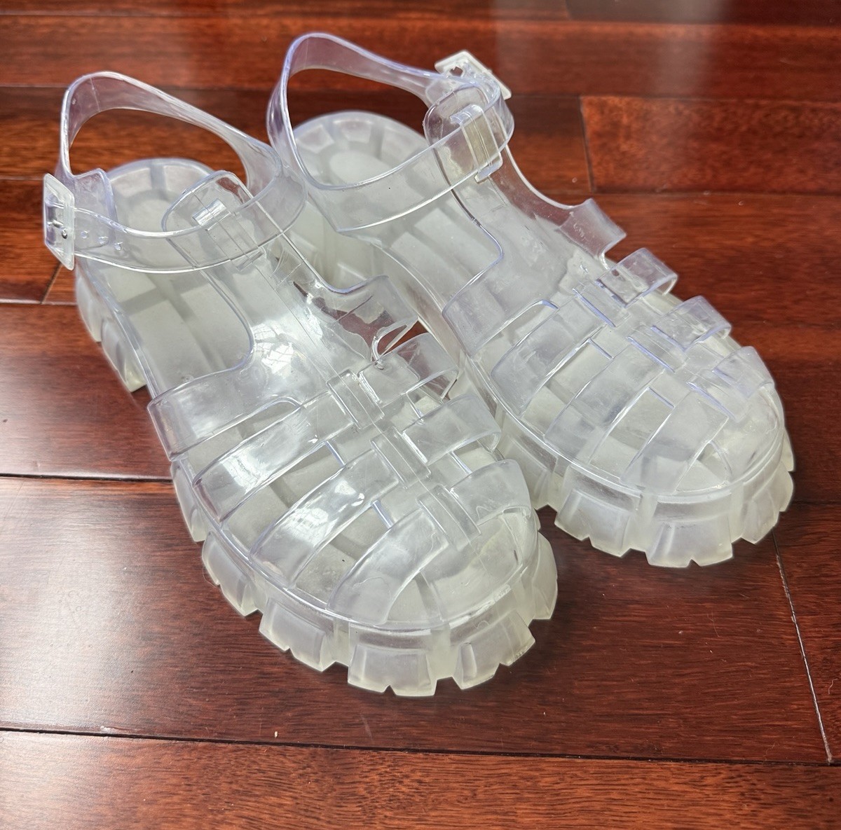 Urban Outfitters Clear Transparent Jelly Sandals with Buckle Strap W8
