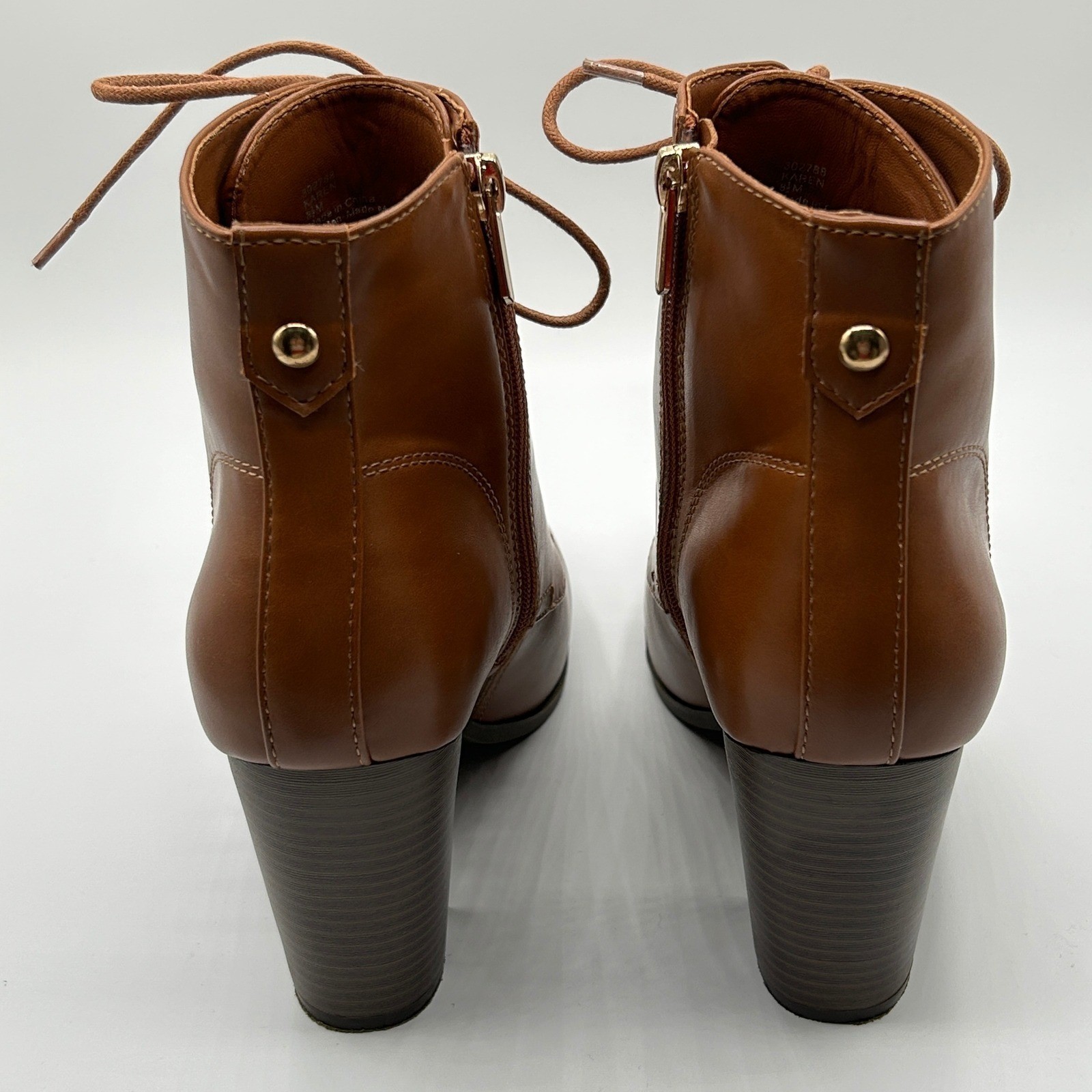 XAPPEAL Karen Lace Up Ankle Boots Block Heel Brown Faux Leather 8.5M Fall