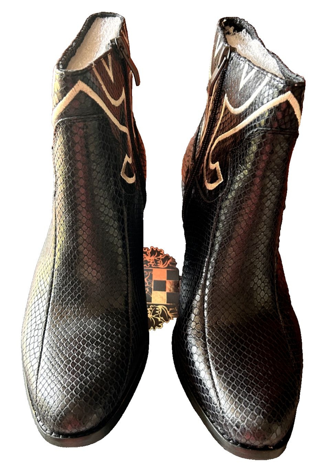Vince Camuto Calina Black Leather Solid Snake Print Ankle Booties SIZE 10