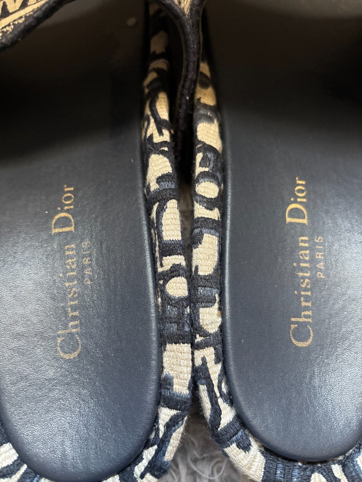 Christian Dior Women’s Oblique Canvas Platform Slide Sandals Size 42 Blue Beige