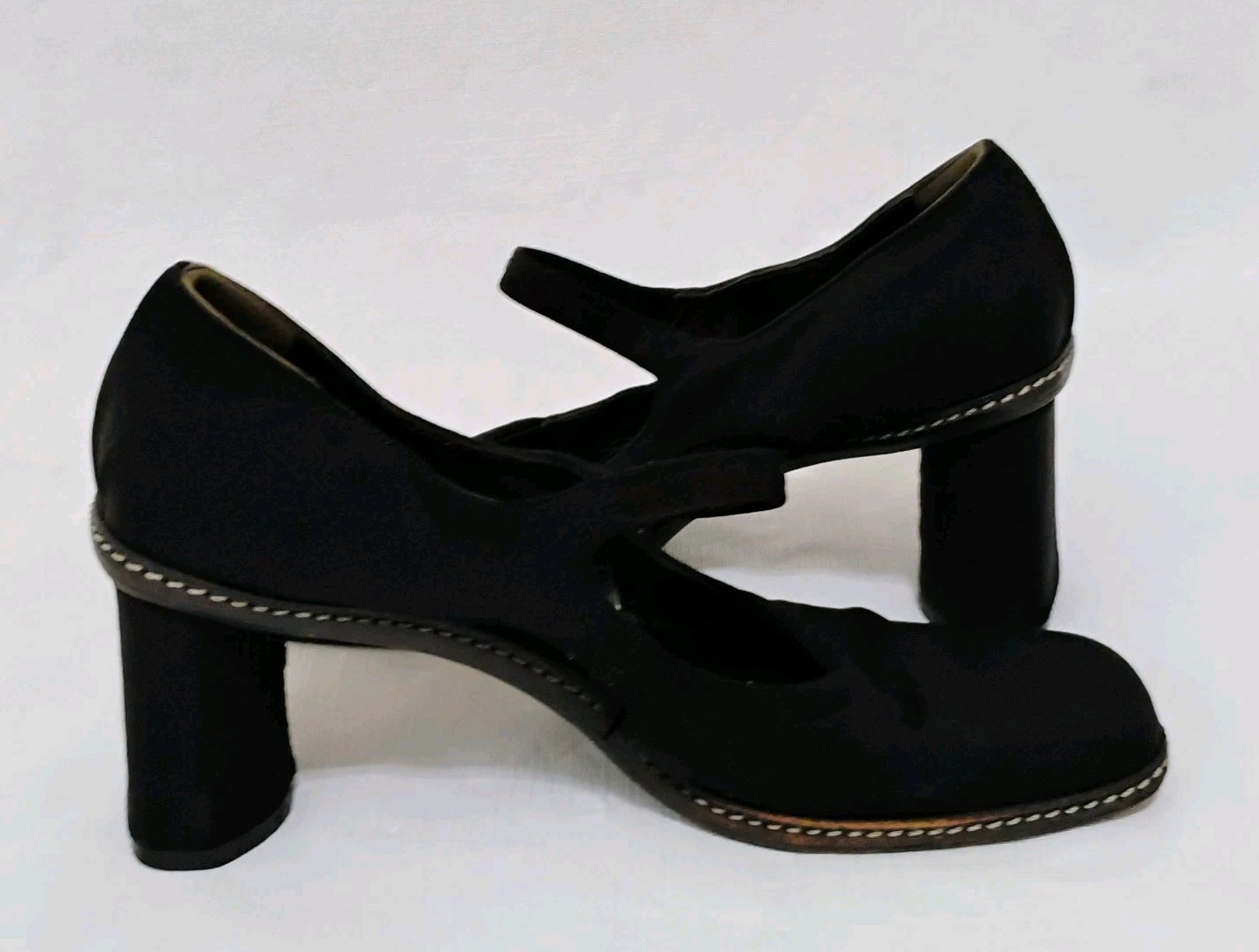 Women’s Goffredo Fantini Black Square Toe Block Satin Heels Size EU 36/US 5.5