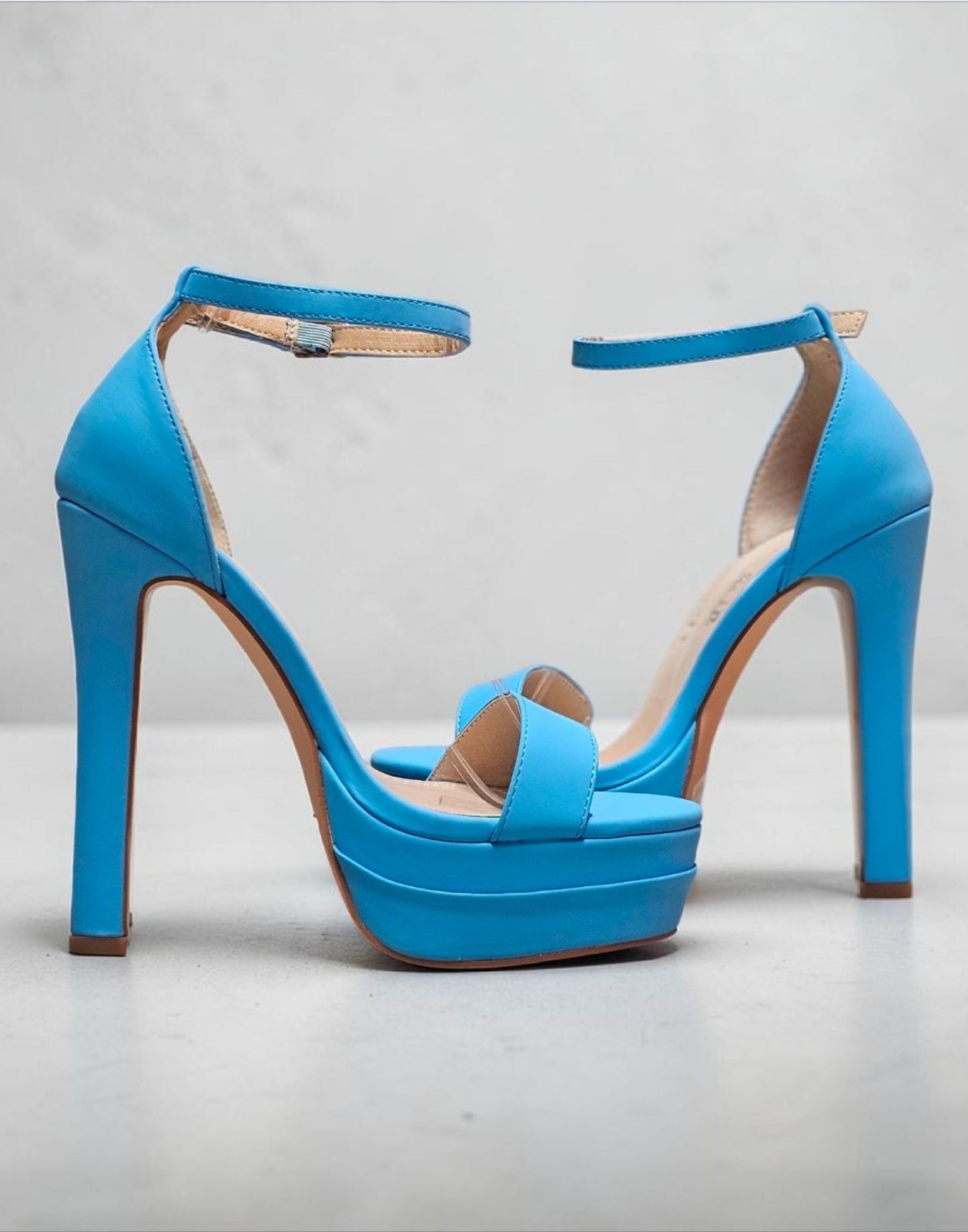 Sky Blue Platform Stiletto High Heels With Ankle Strap Buckle Closure For Women