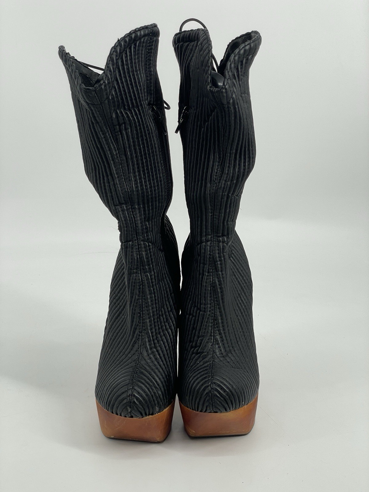 Jeffrey Campbell Rockaway Havana Wood Platform Boots Black Goth Indie Sleeze 6M