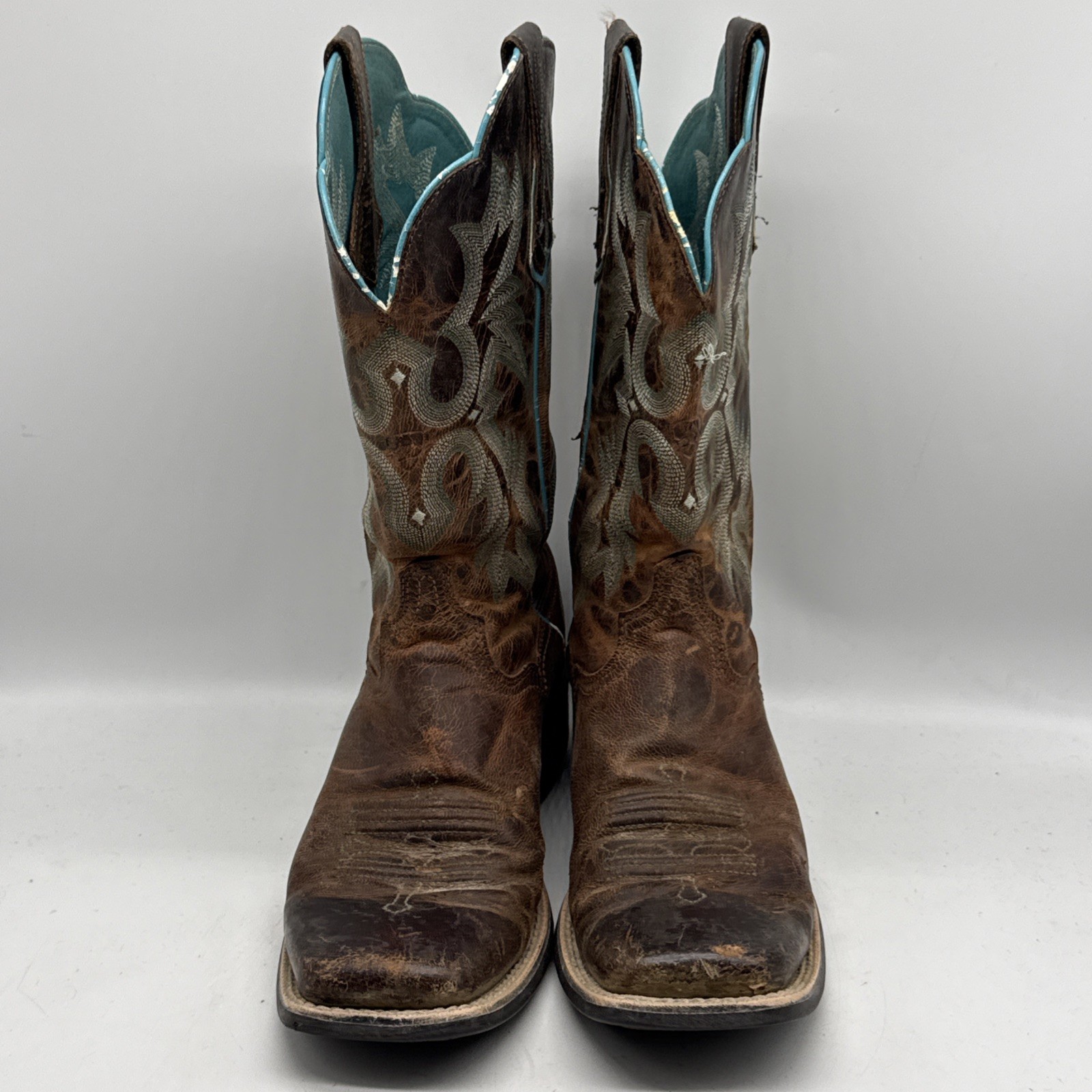 Ariat Cowboy Boots 7.5B Tombstone Brown Square Toe Rodeo Western