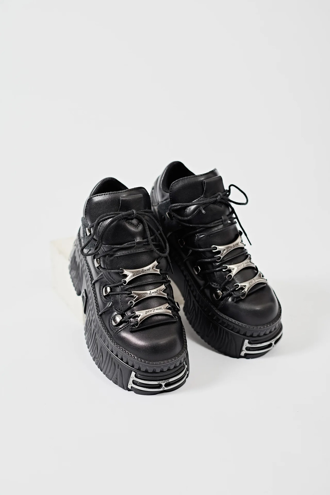 Unisex Platform Punk Leather Shoes Black Heavy Metal Heightening Motorcycle Boot