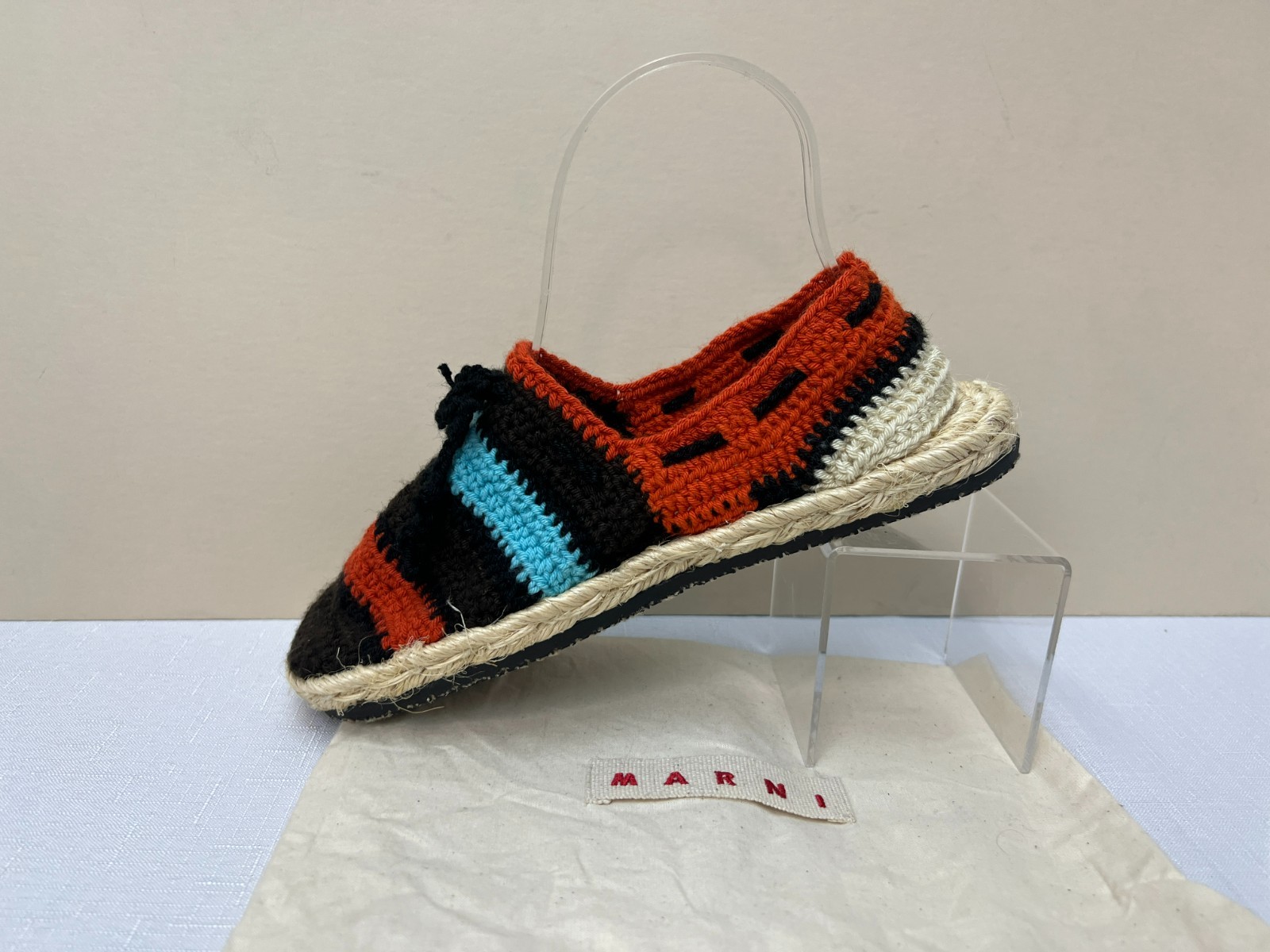 Marni Crochet Sling Back Flats Multi Color Raffia Braid Insole + Pouch SZ 8
