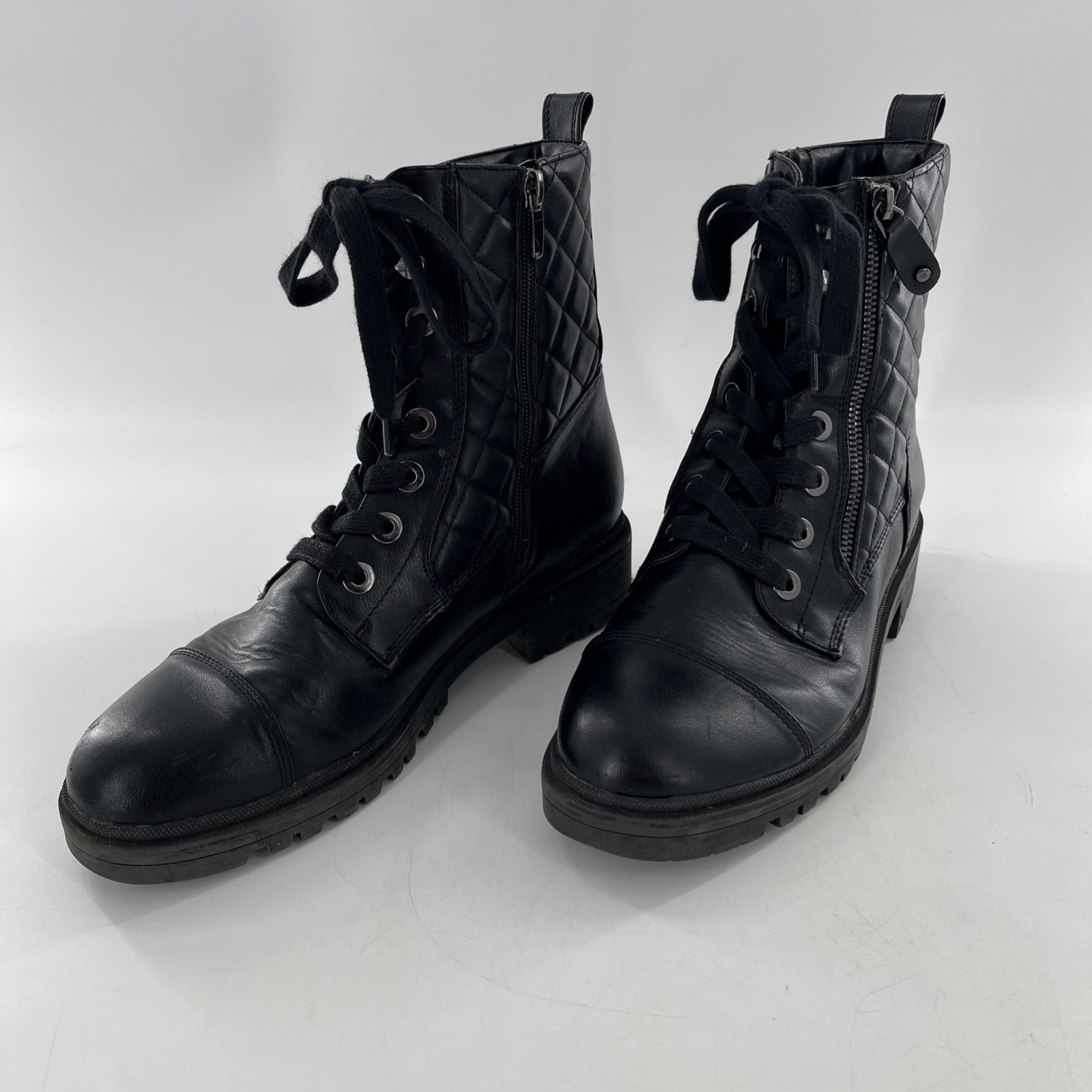 Quilted Moto Biker Womens Boot Combat Goth Nine West Bootie Zip Faux Leather 9.5