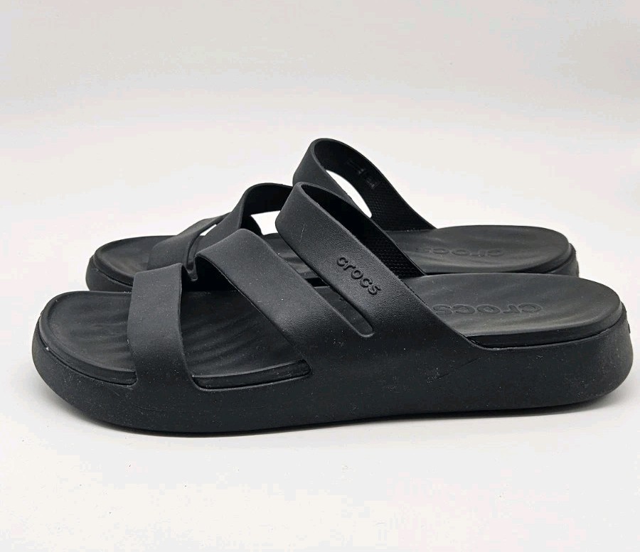 Crocs Getaway Strappy Sandals Women Size 11 Black Lightweight Flexible All Day