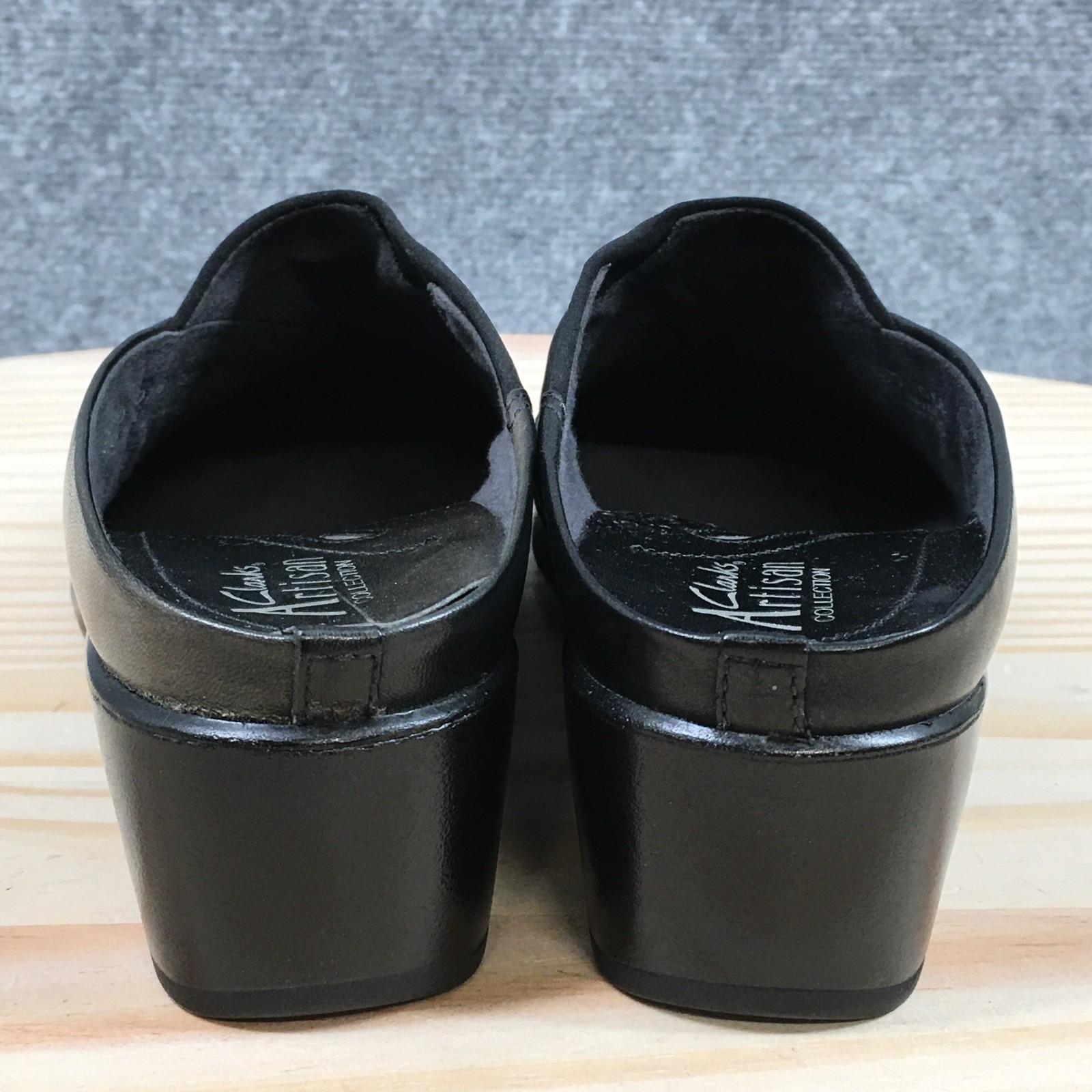 Clarks Artisan Tyler Mule Clog Womens 7.5M Black Leather Comfort Wedge NEW