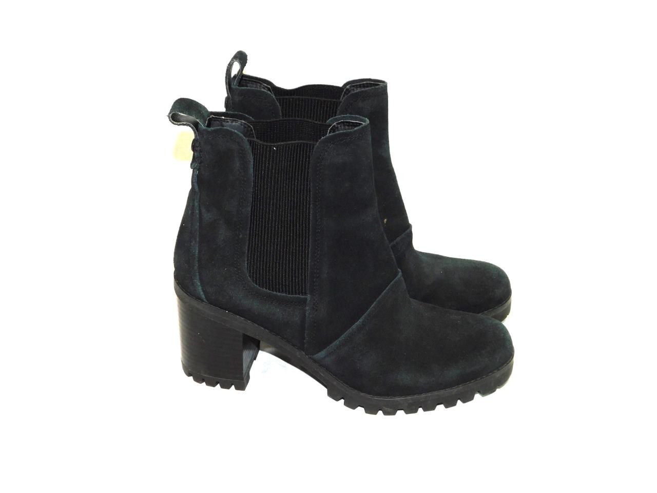 UGG Size 9 40 Black Suede Hazel Chelsea Block Heel Boots Unlined Waterproof