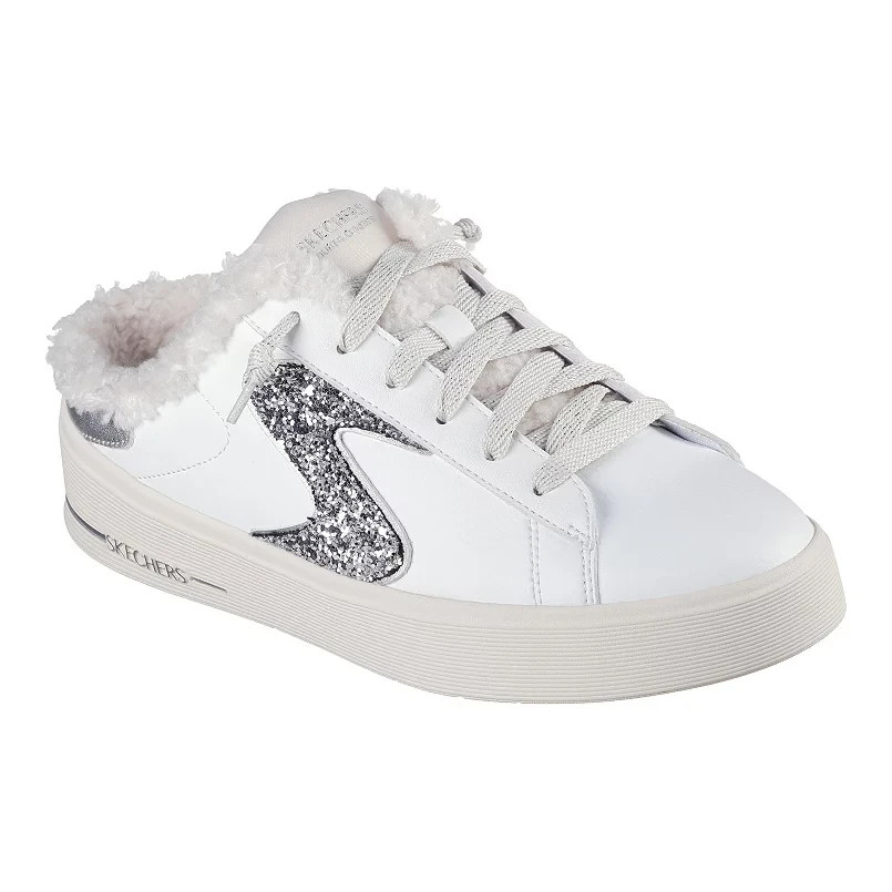 NEW Skechers Hiland Warmed Up Open Back glitter, sherpa white Sneakers, Size 8.5