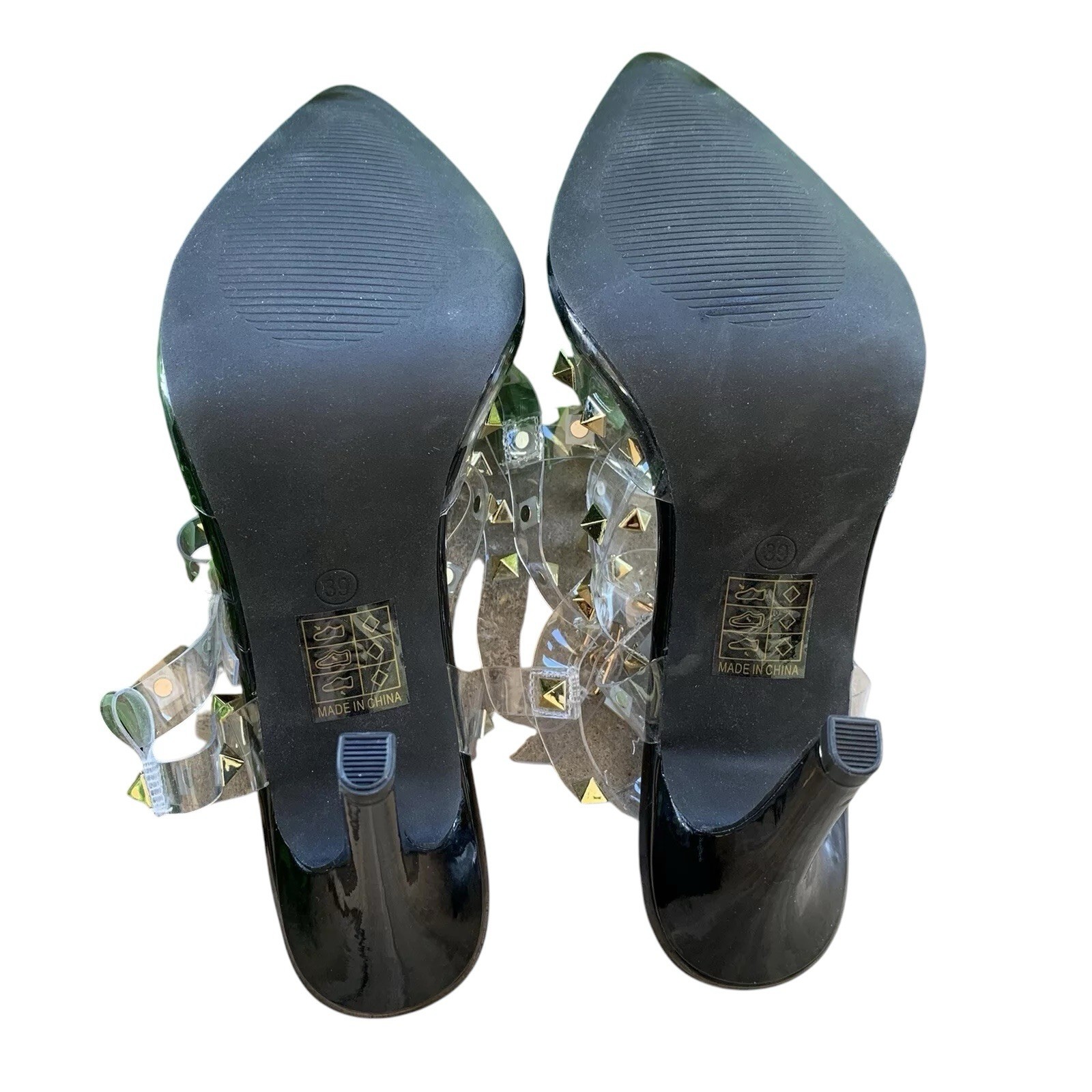 She & In Clear Acrylic Gold Studded Cage Pointed Toe Heels Size EU 39 US 8.5
